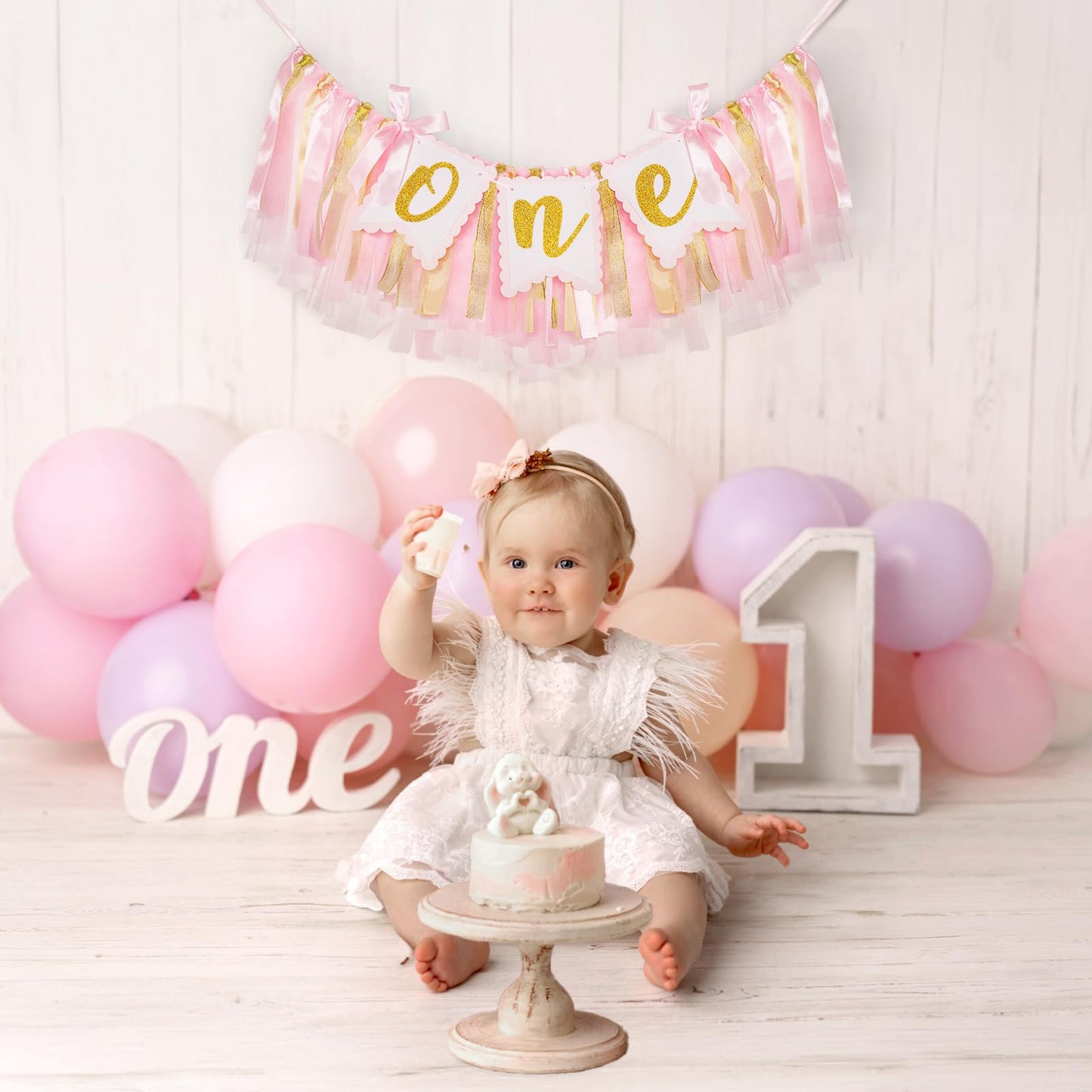 1st Highchair Banner Birthday Girl - NO DIY First Birthday Highchair Banner Pink One Year Old