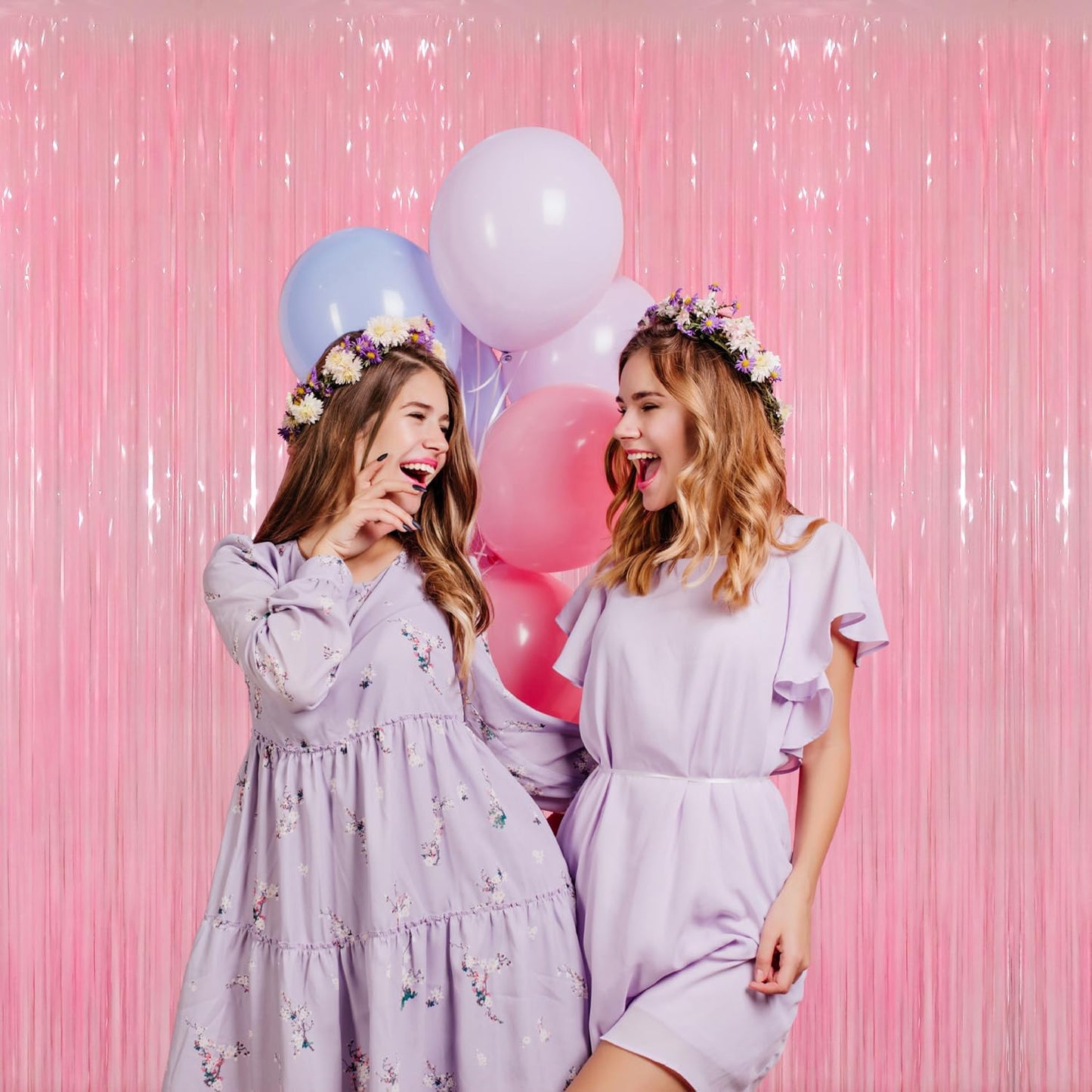 GOER 3.2 ft x 8.2 ft Metallic Tinsel Foil Fringe Curtains Party Photo Backdrop Party Streamers for Birthday,Graduation,New Year Eve Decorations Wedding Decor(3 Packs,Candy Pink)