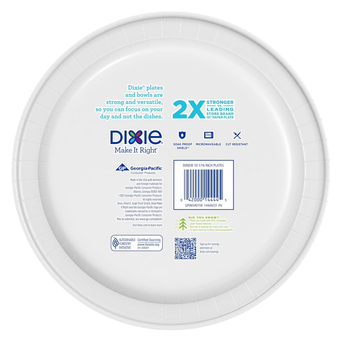 Dixie Large Paper Plates, 10 Inch, 150 Count, 2X Stronger*, Microwave-Safe, Soak-Proof, Cut