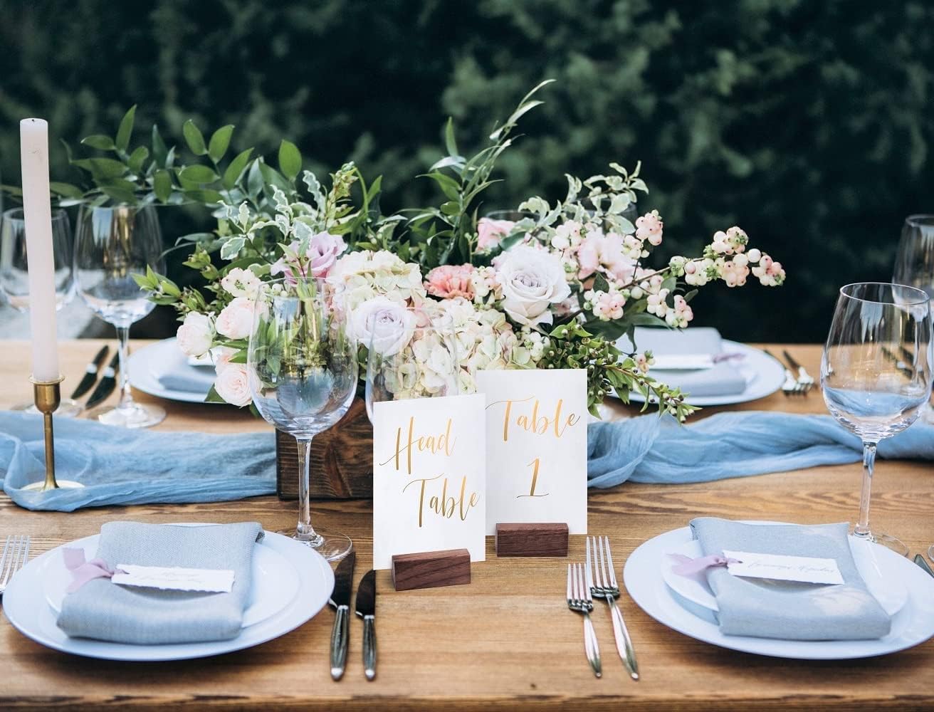 UNIQOOO 5 Pack Place Card Holders | Rustic Walnut Wood Escort Cards Display Stands | Table Number Sign & Photo Stand | Perfect for Retail Shop Cafe Home Wedding Dinner Party Events Decoration