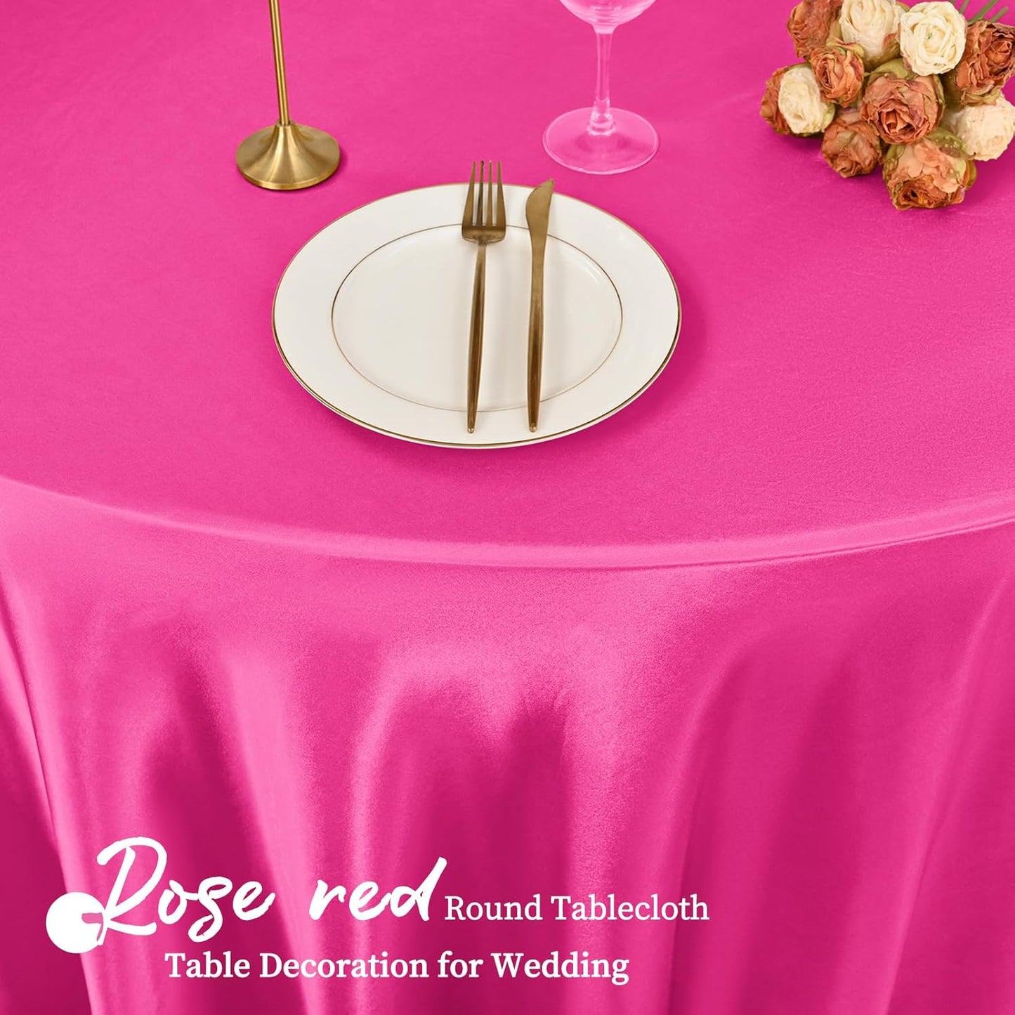 12 Pack 108 Inch Hot Pink Satin Tablecloth - Silky Round Tablecloth Overlay Smooth Fabric Table Cover, Bright Table Decoration for Wedding Party Banquet Events Restaurant Kitchen Dining
