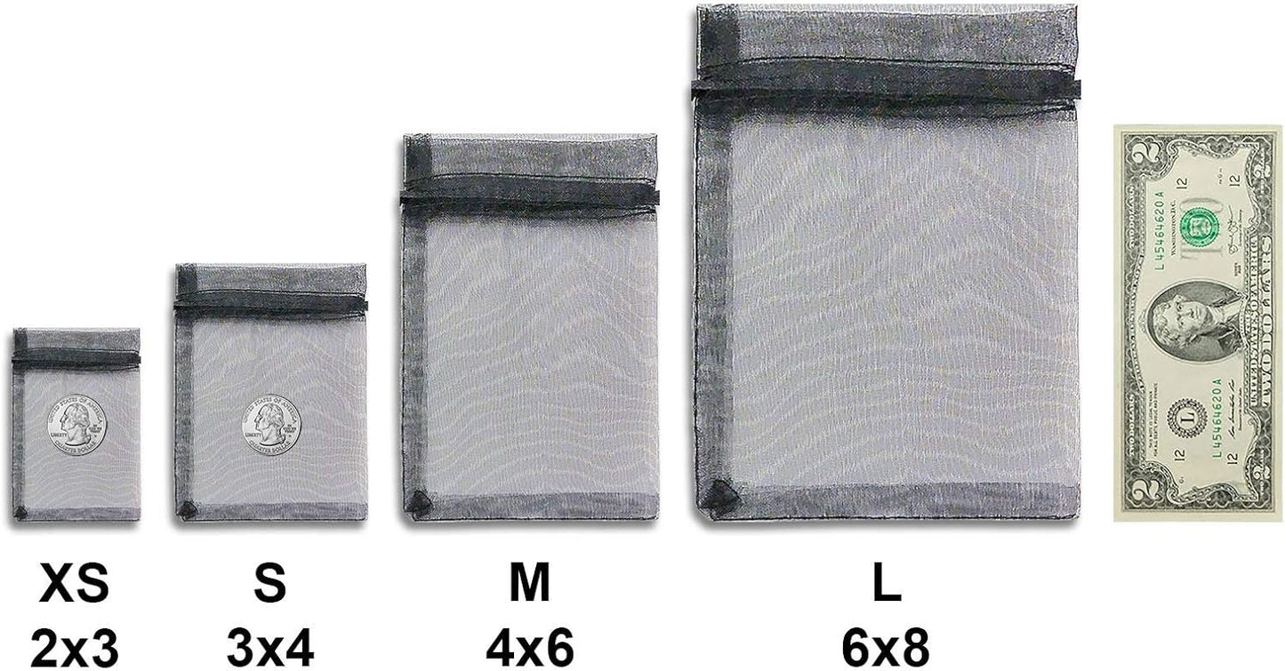 TheDisplayGuys 48-Pack 3x4 Black Sheer Organza Gift Bags with Drawstring, Jewelry Candy Treat Wedding Party Favors Mesh Pouch