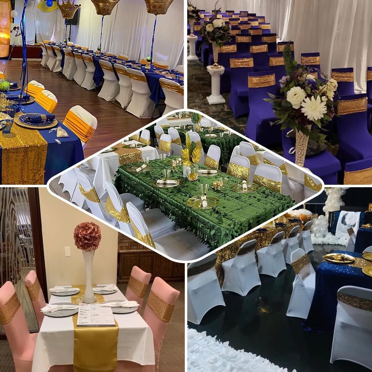 50 Pcs Sequin Chair Sashes Stretch Chair Bands Spandex Polyester Bows for Party Hotel Wedding Banquets Decoration - Aqua