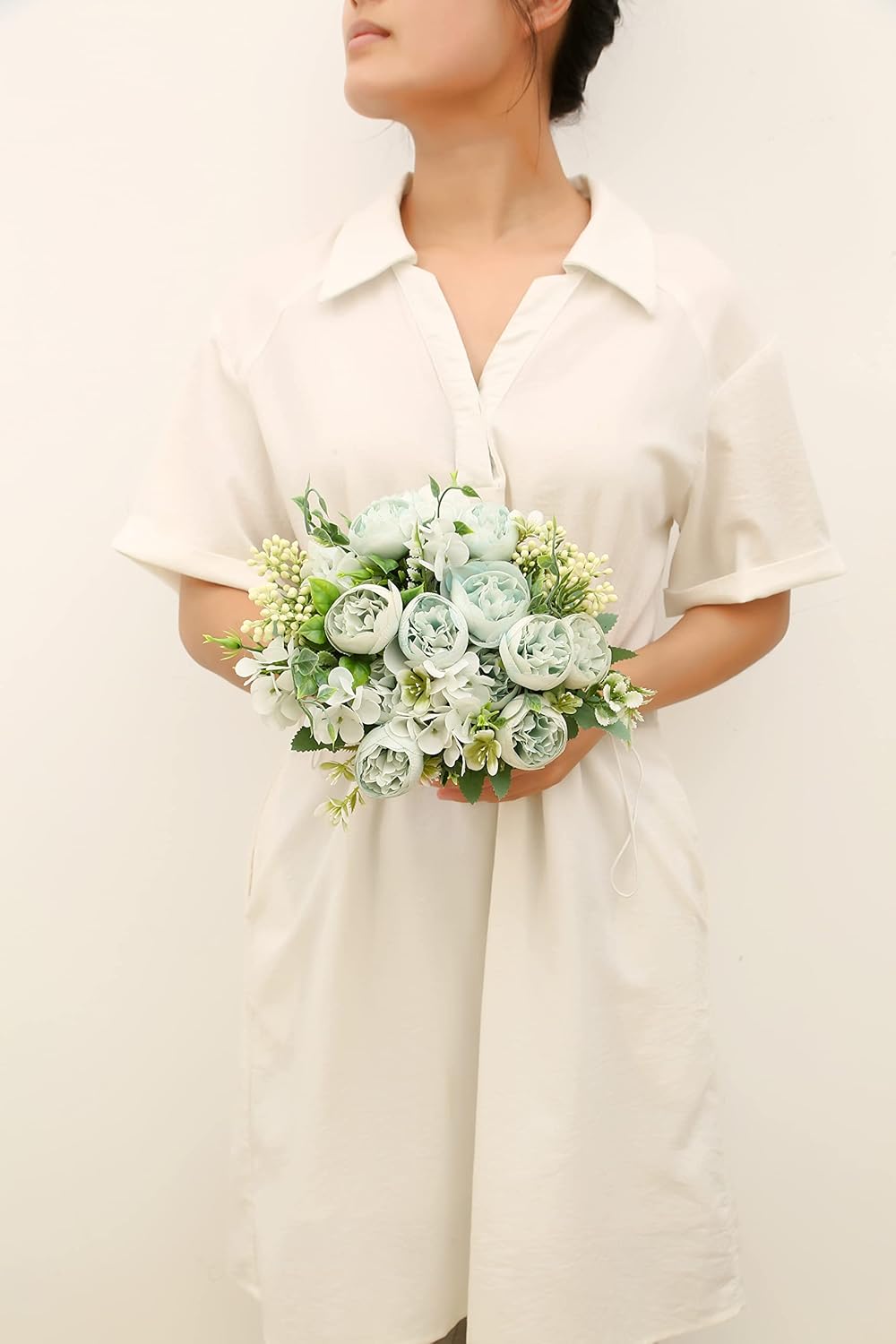 Artificial Flowers Fake Peony Silk Mini Plastic Bridal Flowers for DIY Wedding Bouquets Home Decorations 2 Packs(Orange)