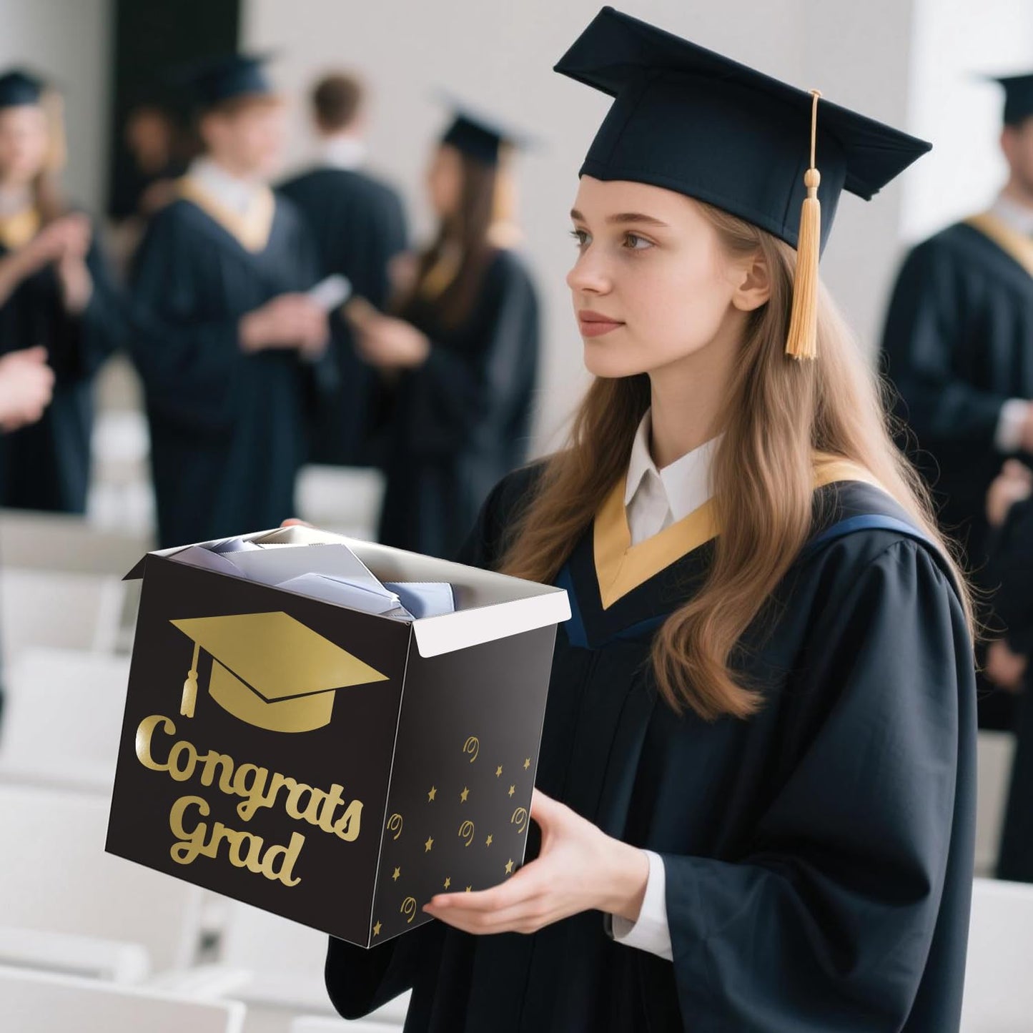 Partico Graduation Card Box Holder, Grad Party Decorations (Black)