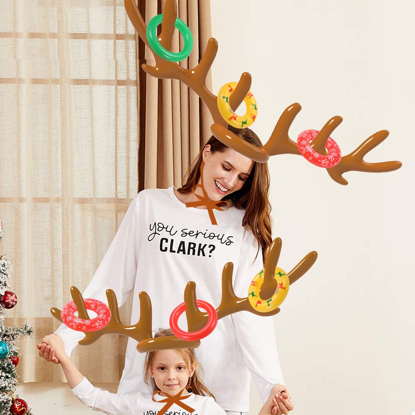 Christmas Games Decorations, Inflatable Reindeer Antler Ring Toss Game, Stocking Stuffers for Men