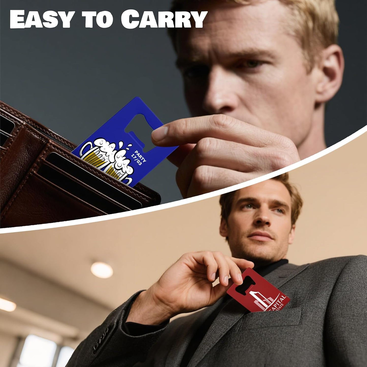 4-100 Pcs Custom Bottle Opener, Personalized Stainless Steel Credit Card Bottle Opener, Full Color Print Custom Beer Can Opener Bulk for Bar, Wedding Favors, Party, Promotion, Groomsmen Gift (Blue)