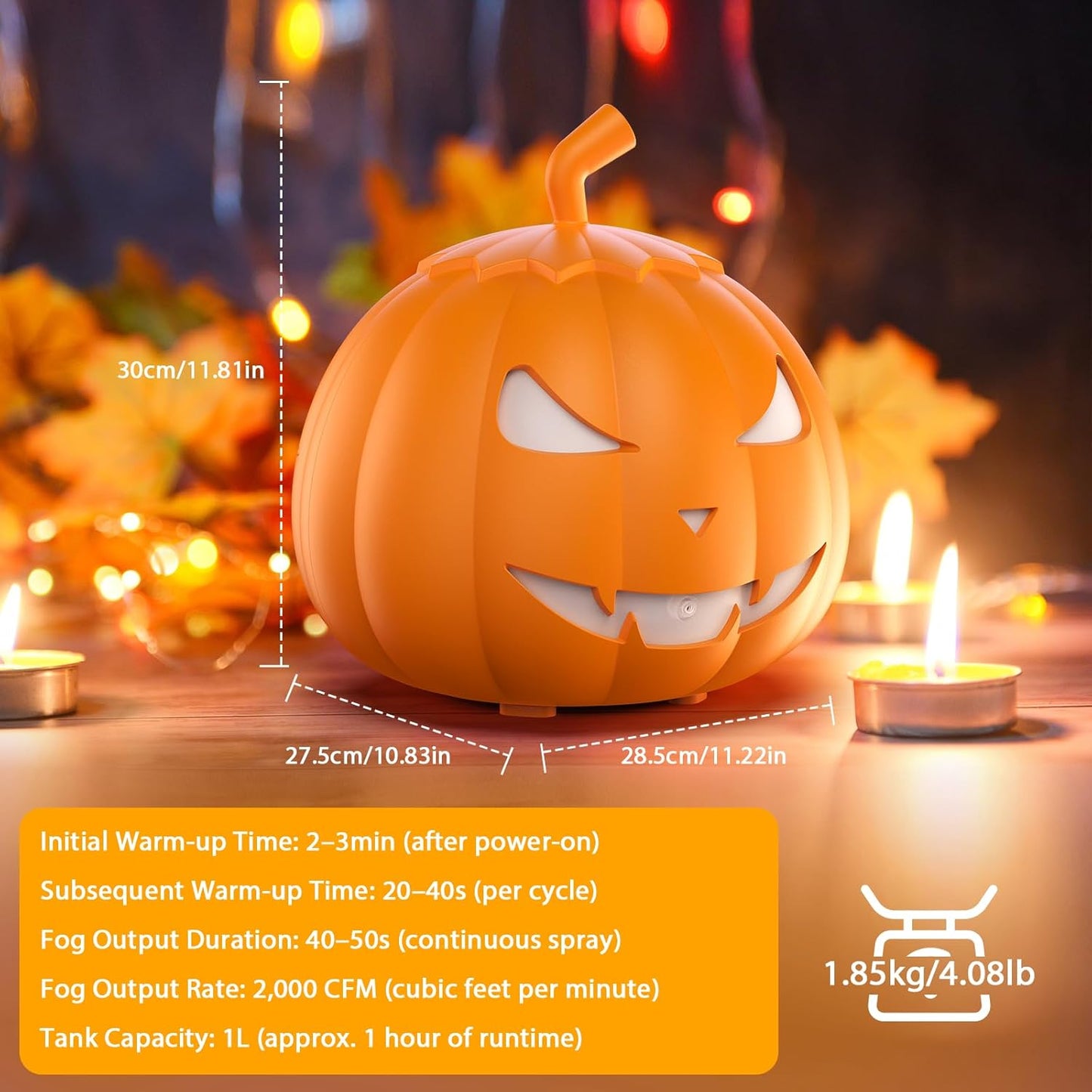Fog Machine with LED RGB Lights, 800W Halloween Fog Machine with Remote Control, Pumpkin Smoke Machine 12 Colors Lighting Effect for Halloween Show Outdoor Camping Halloween Decorations