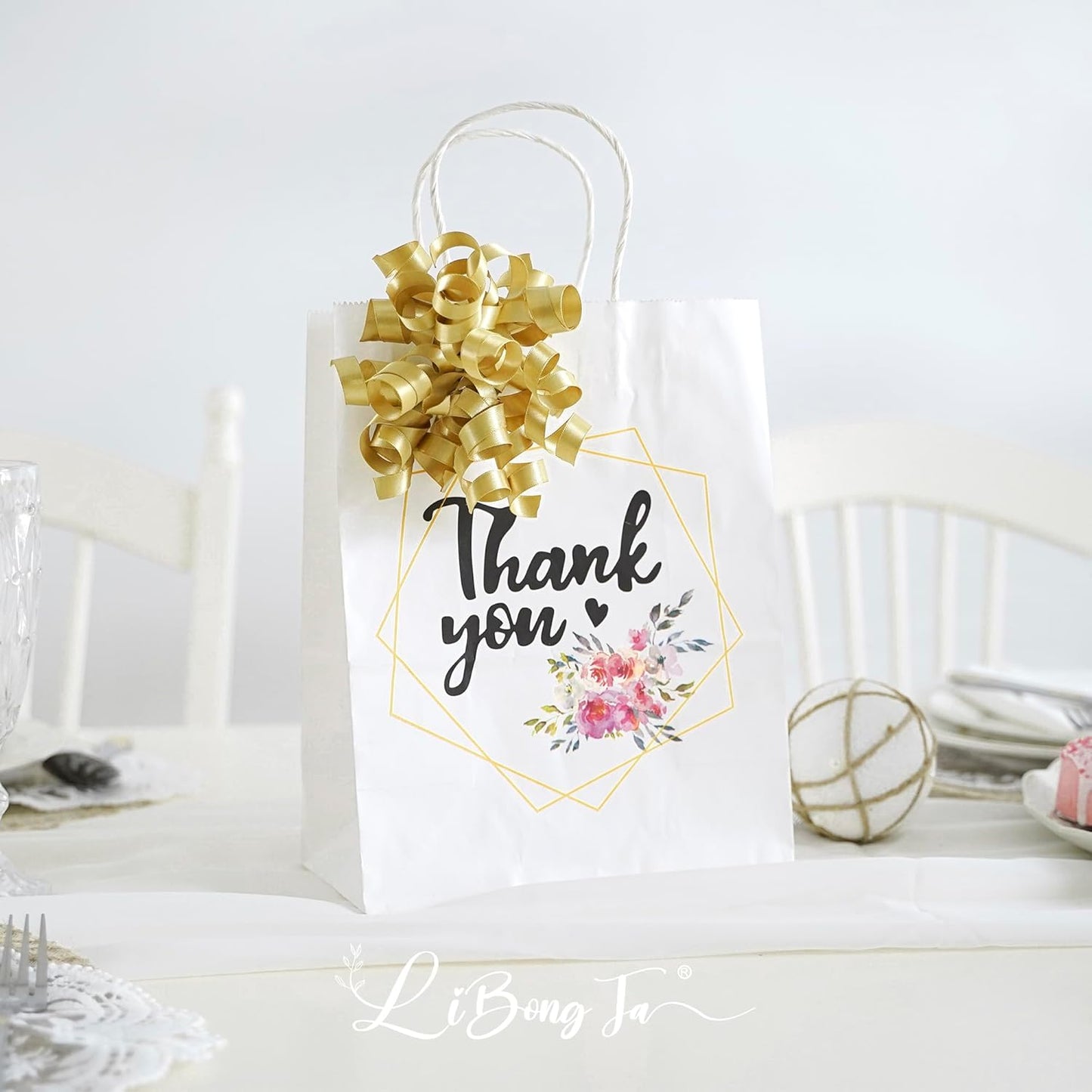 5 Inch Gold Bows Curly Ribbon Bows for Gift Wrapping, Satin Bows with Double-Sided Tape, Self Adhesive Bows for Party, Wedding, Birthday Decor, Premade Bows for Crafts, Wine Glasses-8 PCs