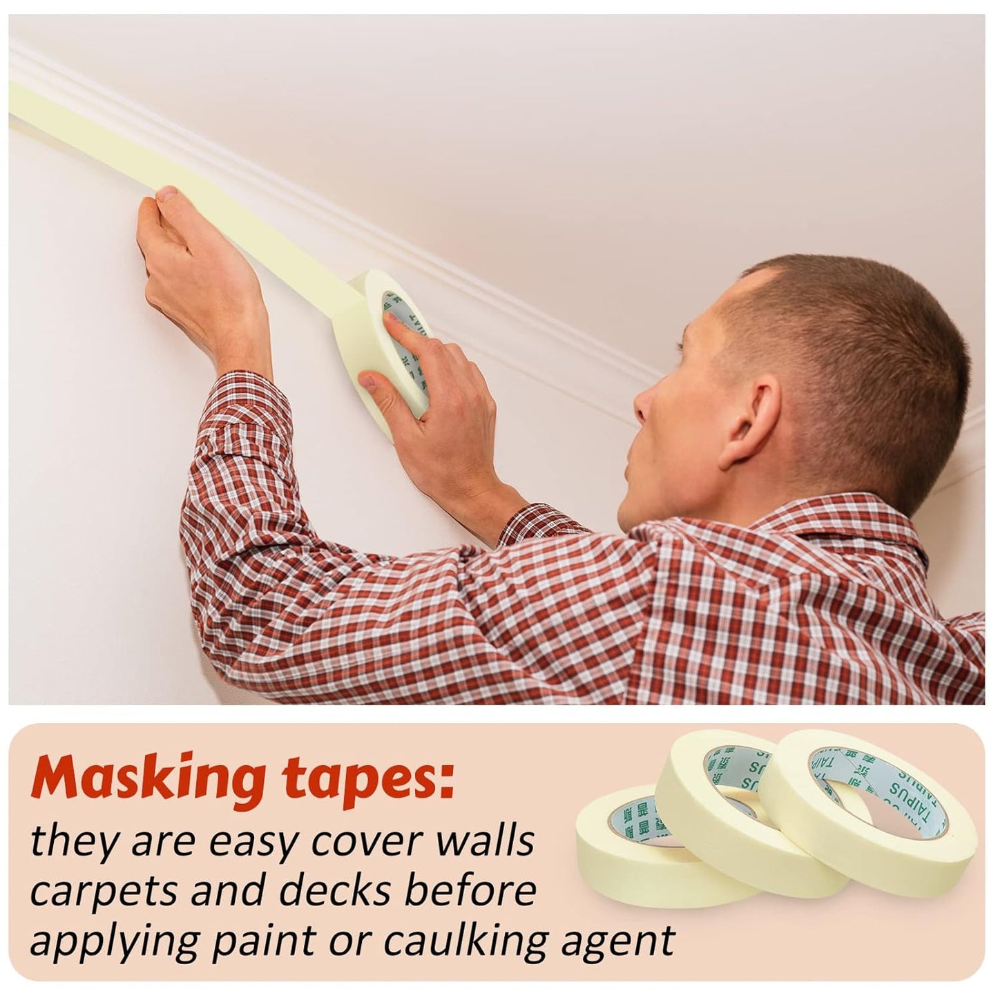 Masking Tape Bulk General Purpose Masking Painting Tape 55 Yards for Painting Home Office School Stationery Arts Crafts Basic Use, Easy Removal(45 Rolls,1 Inch)