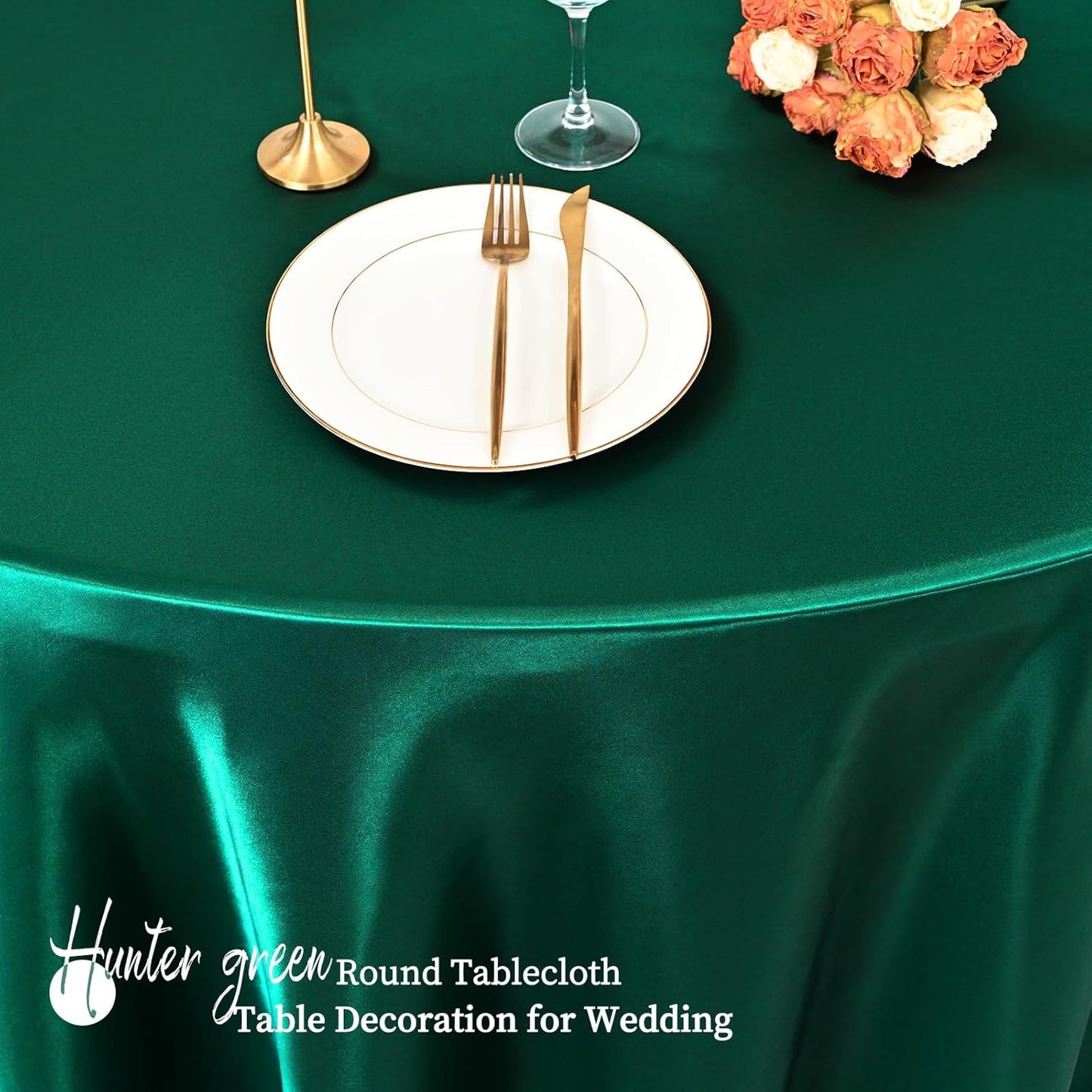 12 Pack 108 Inch Hunter Green Satin Tablecloth - Silky Round Tablecloth Overlay Smooth Fabric Table Cover, Bright Table Decoration for Wedding Party Banquet Events Restaurant Kitchen Dining