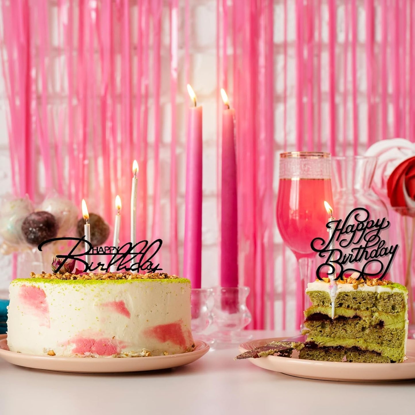 10 PCS Black Birthday Cake Topper Mirror Acrylic Happy Birthday Cake Toppers Double-Sided Dessert Decorations for Girls Women's Party Supplies