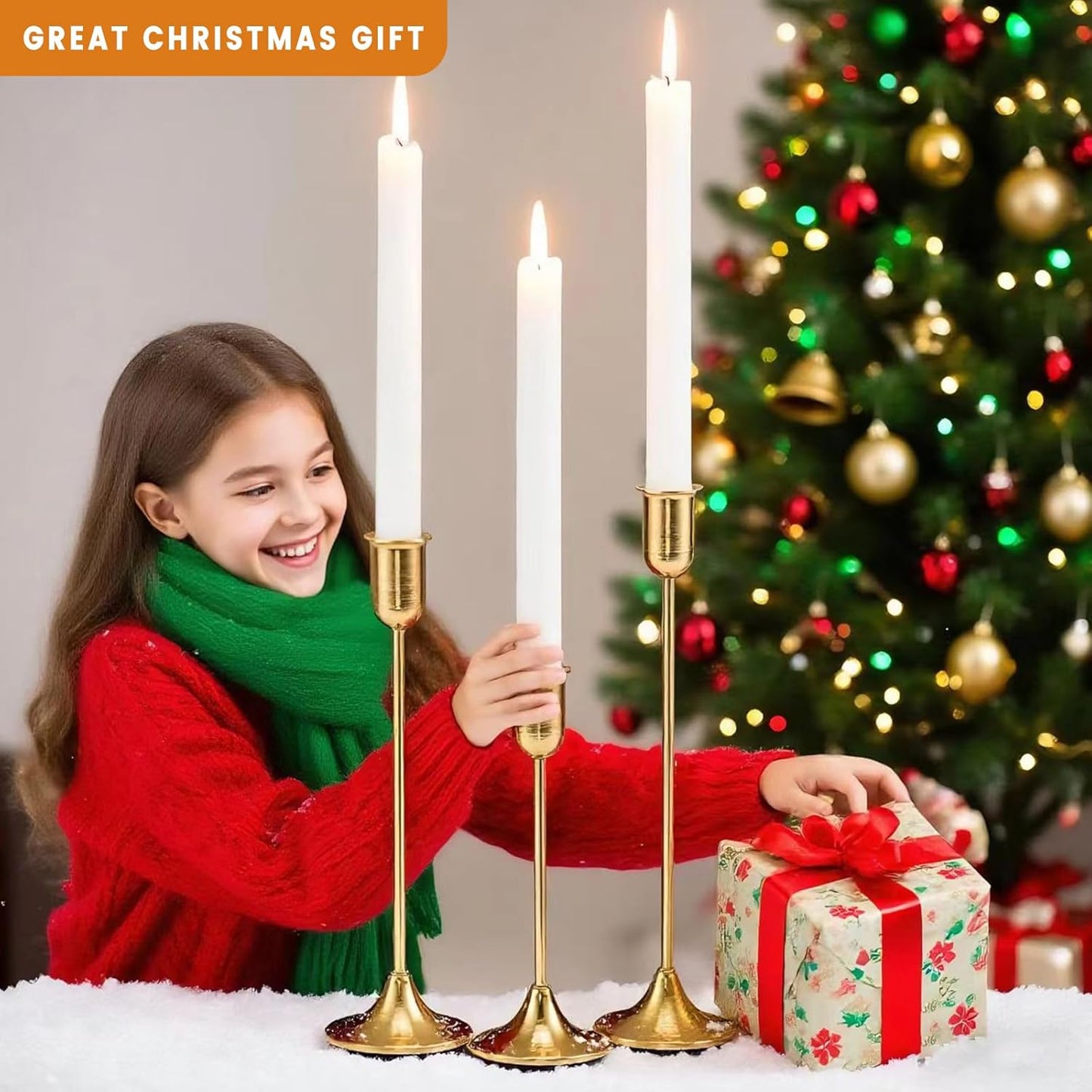 Brass Gold Candle Holder - 3 PCS Taper Candlestick Holders - Vintage Candle Stick Holders - Modern Home Decor Centerpiece - Cozy Atmosphere Gift for Home Decor, Wedding, Housewarming Gift