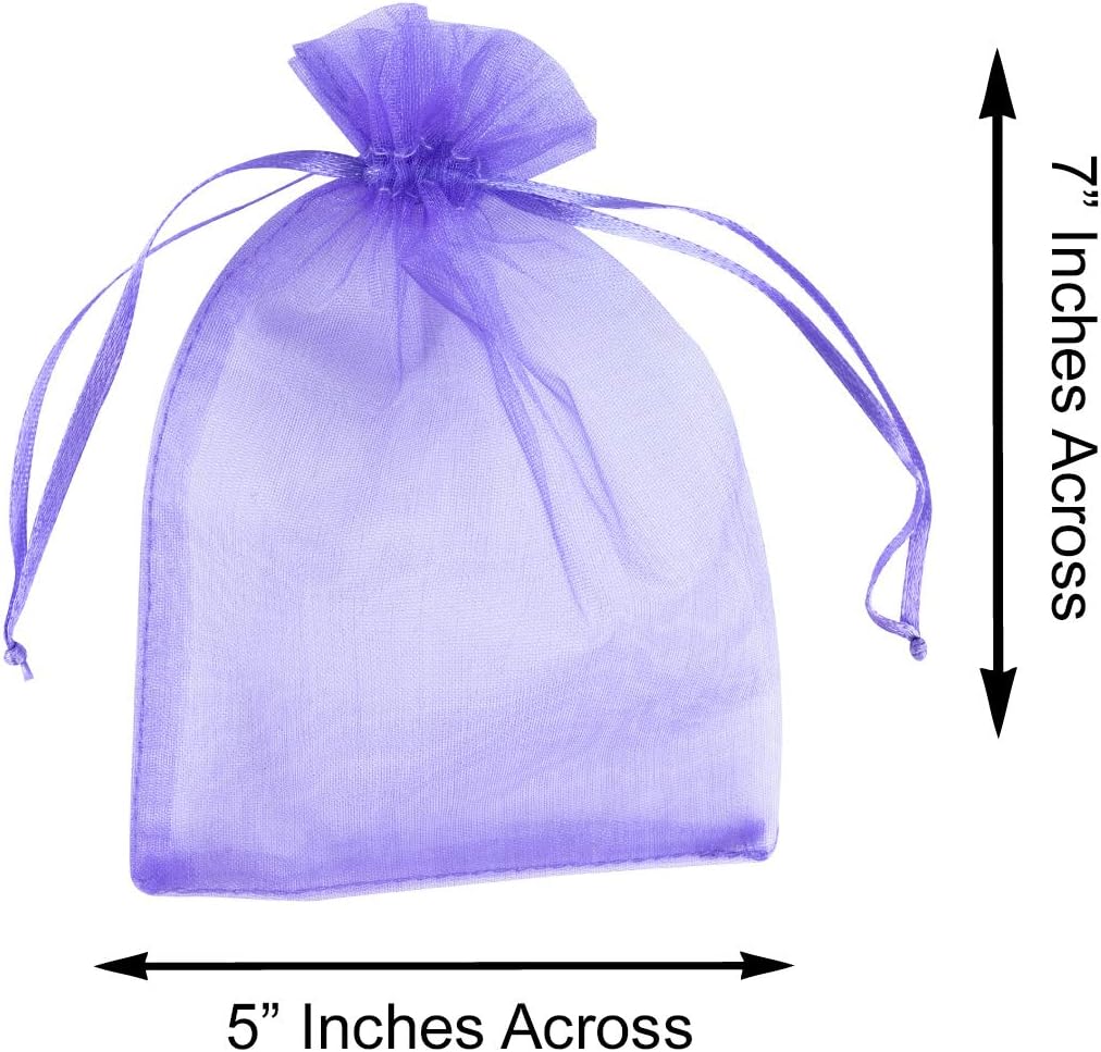 Super Z Outlet 100 Pack 5x7 Inch Mini Sheer Drawstring Organza Transparent Bags Jewelry Sack Pouches for Wedding, Party Decorations, Arts & Crafts Gifts (Purple)