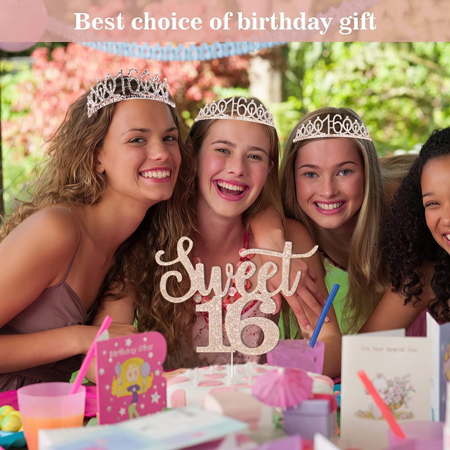 Sweet 16 Party Decorations for Girls Including Sash and Tiara, Cake Topper and Candles, 16th Birthday Decorations for Girls, Sweet Birthday Gifts Party Favor Supplies