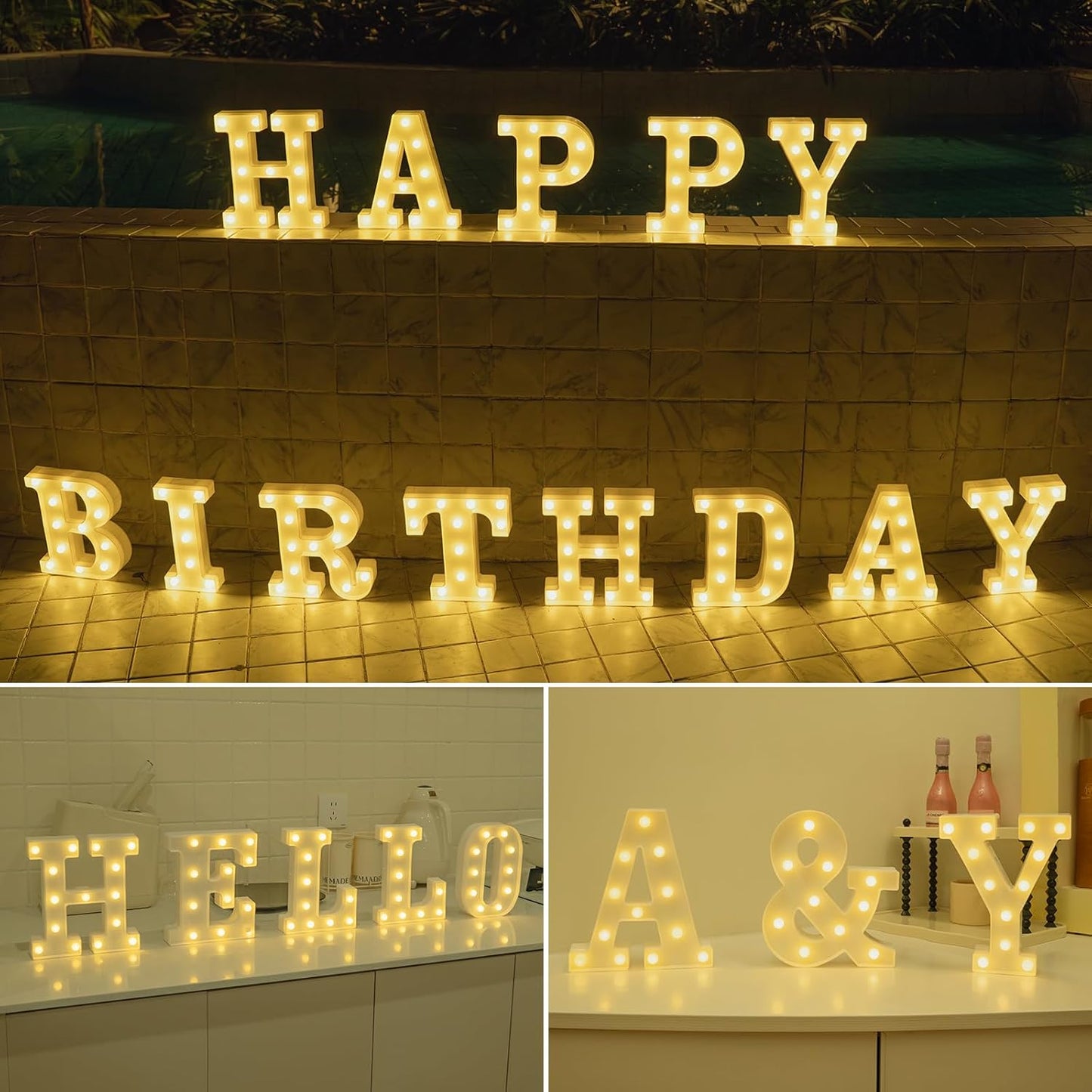 Foaky LED Letter Lights Sign Marquee Light Up Letters Sign for Night Light Wedding/Birthday Party Battery Powered Christmas Lamp Home Bar Decoration(&)