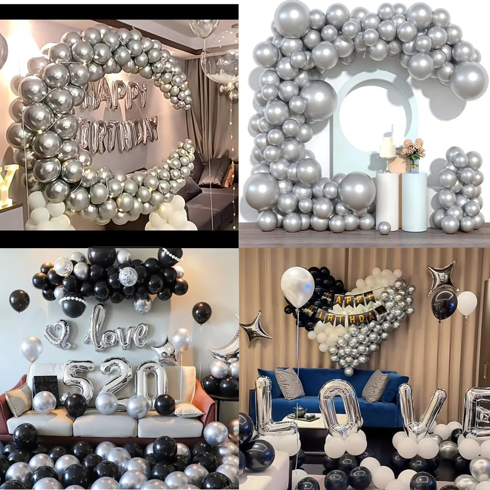 400 Pack Silver Balloons 5 Inch Metallic Chrome Silver Latex Small Balloon for Birthday Wedding Bridal Baby Shower Supplies Graduation Party Decorations