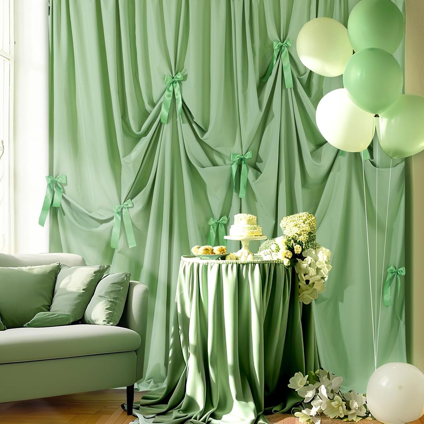 Sage Green Backdrop Curtain - 5.8×8ft Backdrop Fade Resistant Polyester Background for Wedding Arch Garden Party Decoration