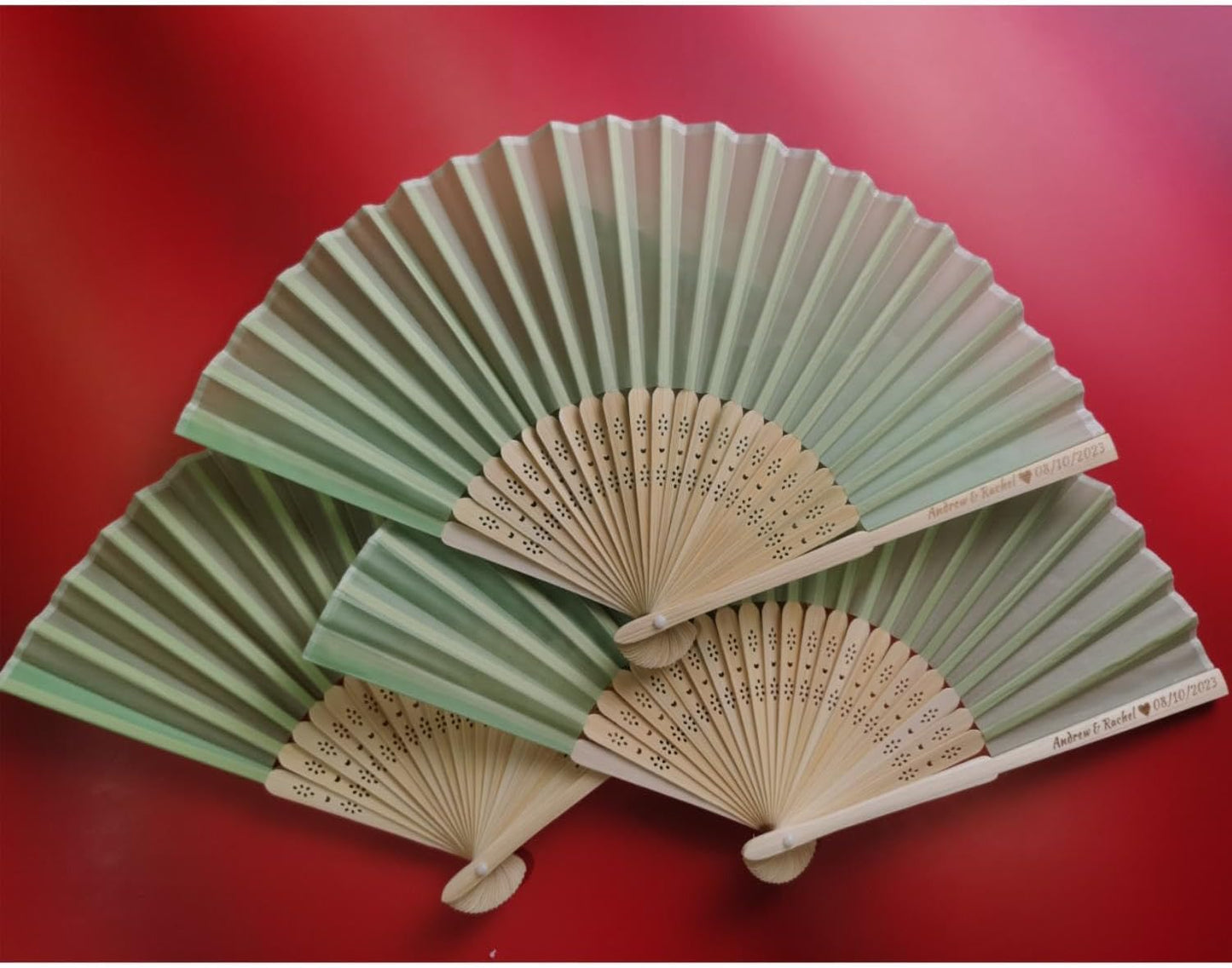 Personalized Wedding Fans Handheld Folding Fans(70Pcs) - Custom Engraved Green Silk Fans for Bridal Shower Favor/Baby Shower Favor, Birthdays Party Gifts/Gifts for Party Guests