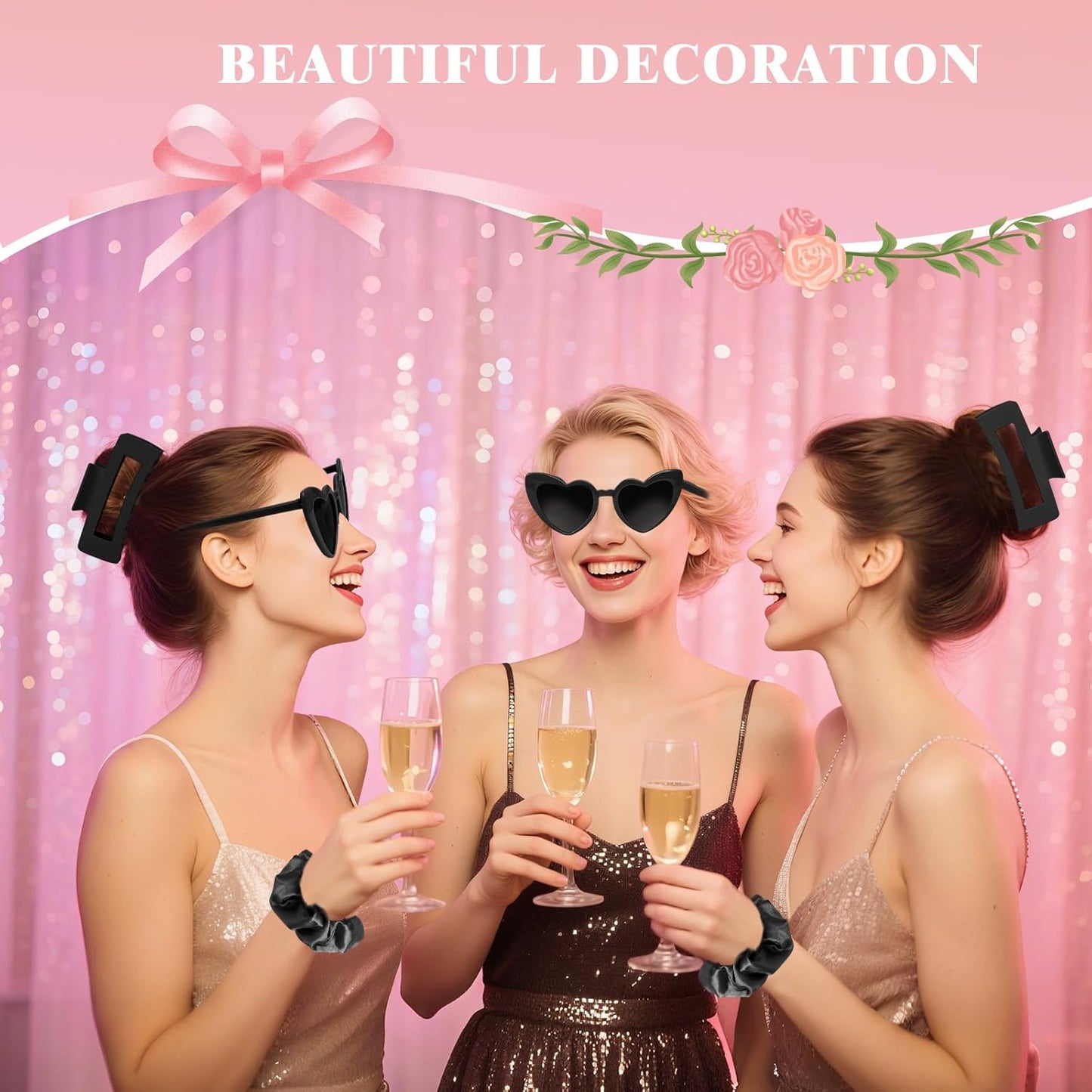 Black Bridesmaid Gift Box for Proposal, 8PCS Hair Claw, Scrunchies, Makeup Clips & Heart Sunglasses โ Chic Gift for Women, Bachelorette Party Favors, Birthday Gifts for Girls & Teens