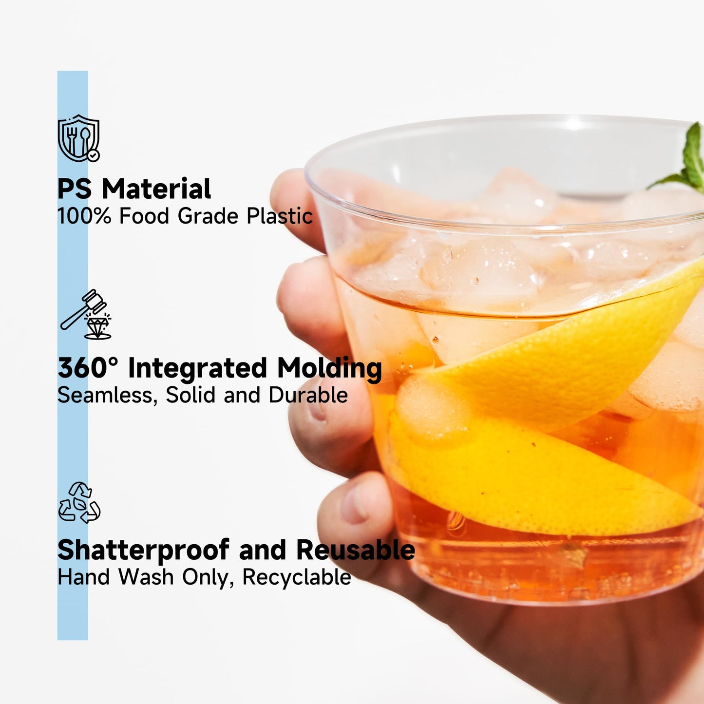 RACETOP 9 oz Clear Plastic Cups 100 packs, Disposable Plastic Party Cups Tumblers, Cocktail Cups