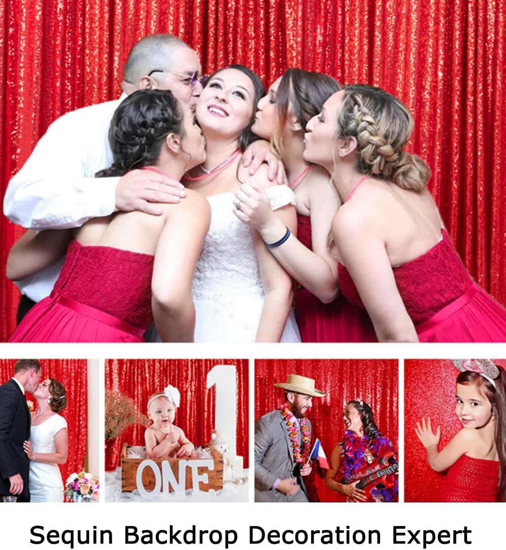 ShinyBeauty Sequin Backdrop Red 10X10FT for Photography, Wedding, Baby Birthday, Photo Booth - Glitter Shimmer Party Backdrop