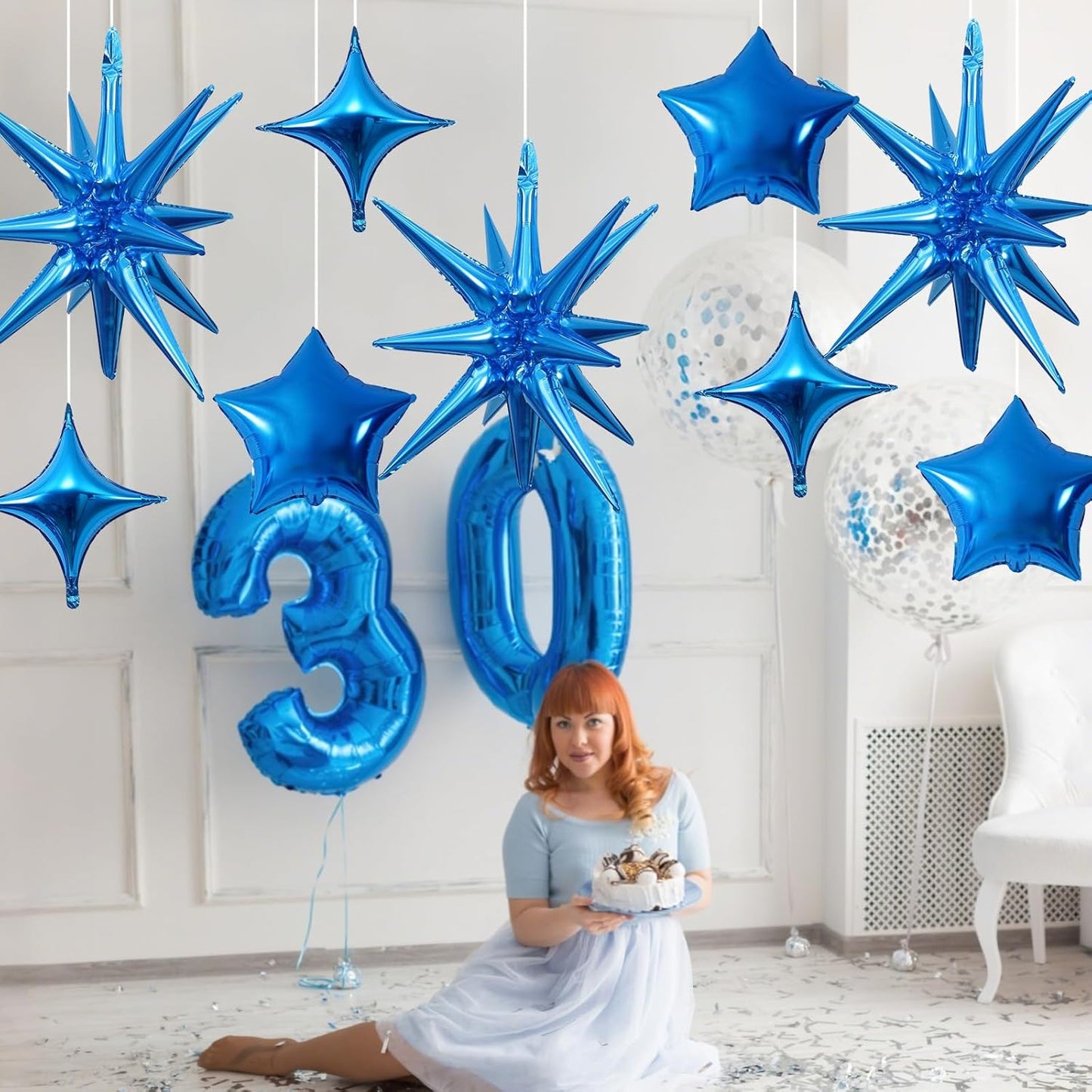 Blue Star Balloons, 22in Large Star Balloons Foil 10in 4-Pointed & Blue Pentagram Balloon for Graduation Wedding Boys Baby Shower Birthday Party Decorations