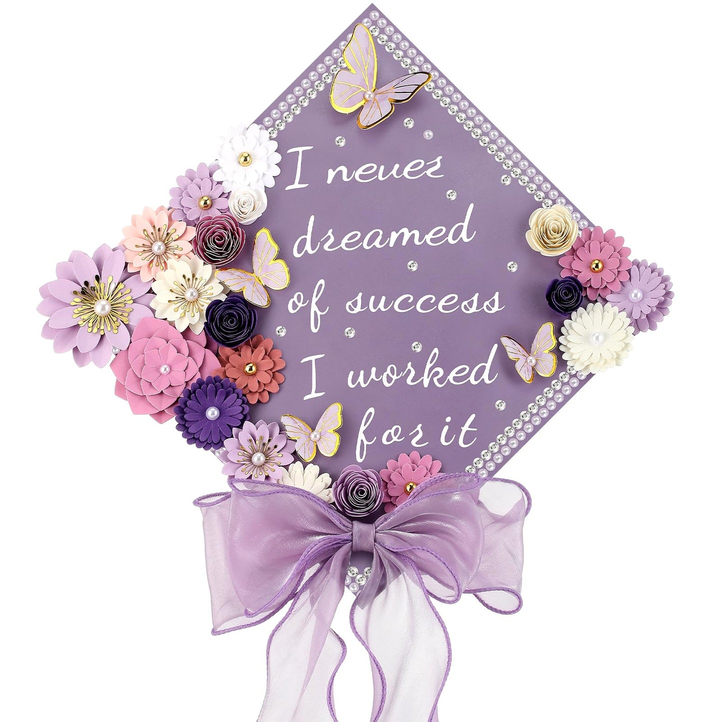 MotiMind 46 Pcs DIY Graduation Cap Decorations Kit Included Paper Flowers, 3D Butterfly Stickers
