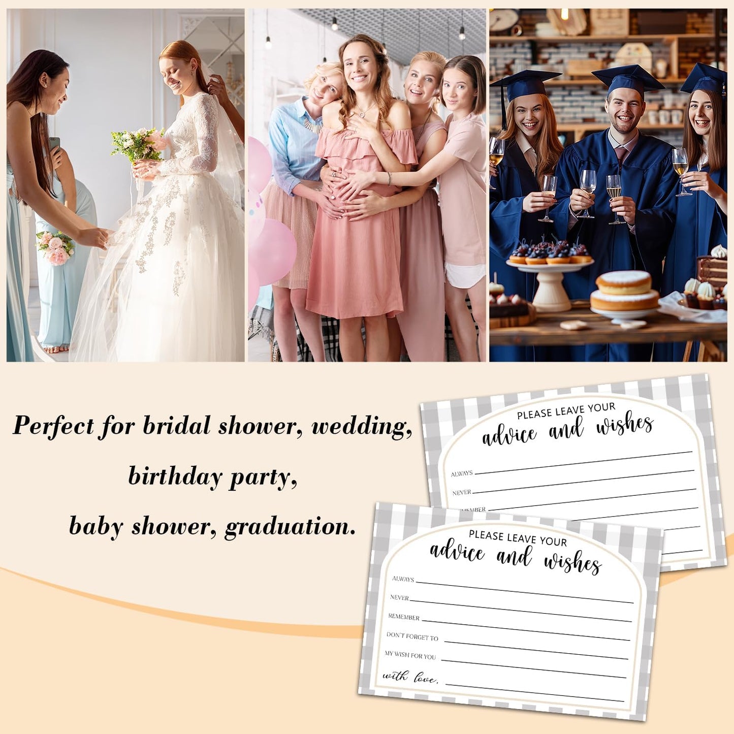 25 Advice and Wishes Cards, Grey Checkered Fill-In Advice Cards for Bridal Shower Wedding Birthday Party Baby Shower Graduation Party, Well Wishes Card for Mr & Mrs Adults, Party Supplies -07