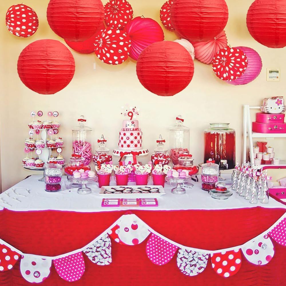 BEISHIDA 12-Inch Red Round Paper Lanterns Decorative Hanging Asia Chinese Japanese Paper Lanterns Lamp for Birthday Wedding Baby Bridal Shower Christmas Home Decor Party Decoration(6 Packs)