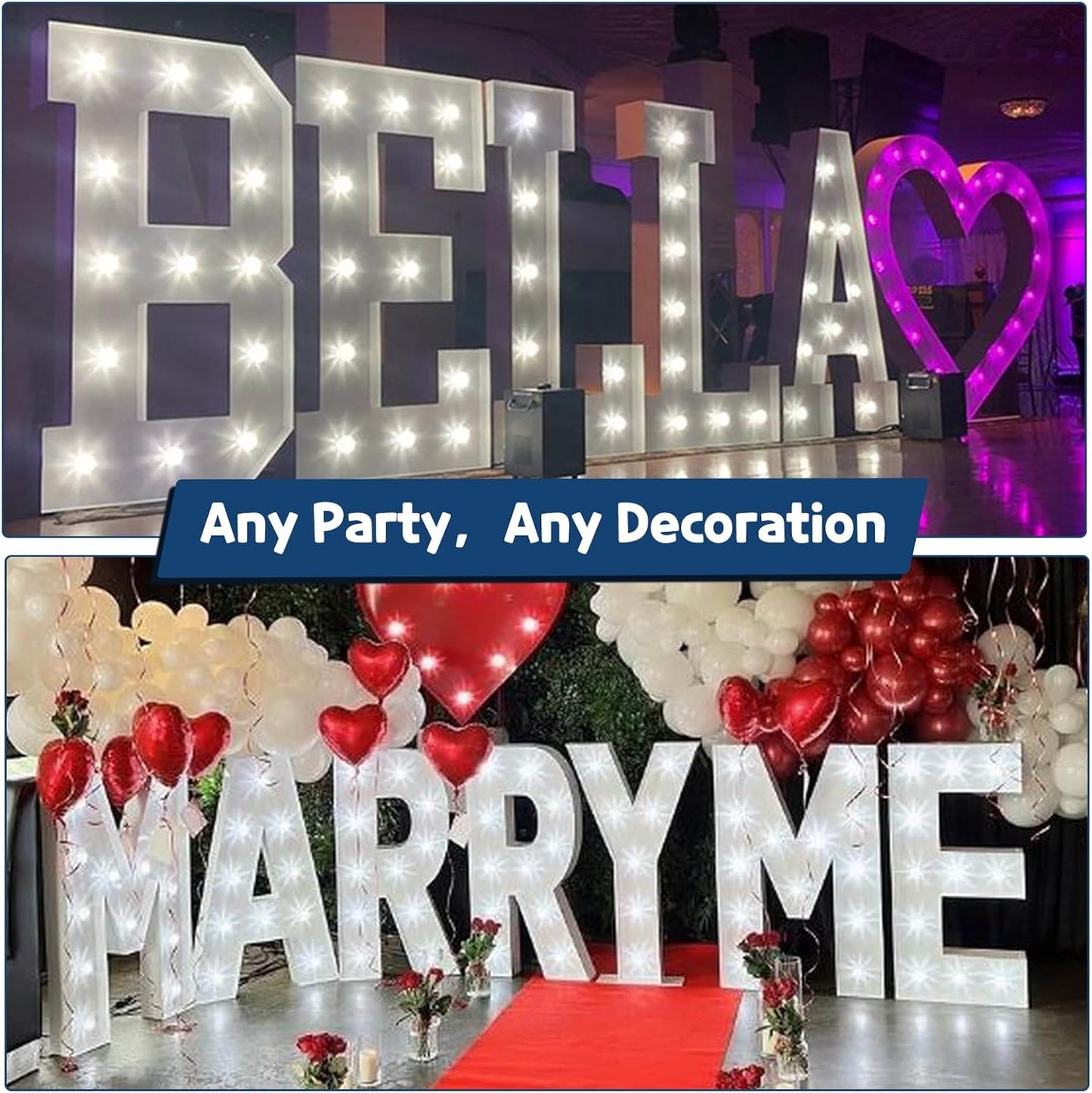 Marquee Letters 4 Feet Tall Large Light Up Letters Baby Shower Decorations Wedding Engagement Proposal White Party Decorations Marry Me Sign Big Cardboard Backdrop W
