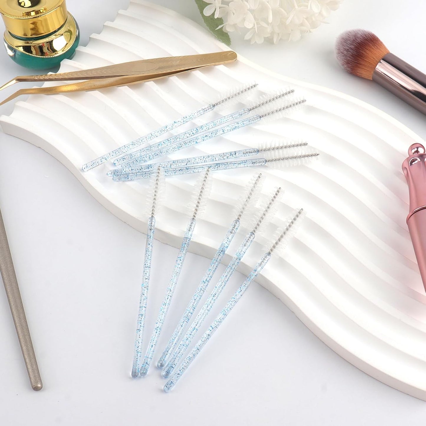 300PCS Disposable Mascara Wands Spoolie Brush Crystal Eyebrow Brushes Eyelash Extension Applicator Makeup Kits(Blue)