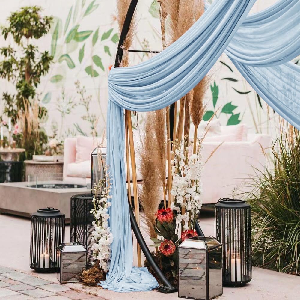 Wedding Arch Draping Fabric 2 Panels 30'' x 18FT Baby Blue Sheer Chiffon Arch Drapery for Photo Booth Bridal Shower Baby Shower Church Decor Newborn Photography Christening Outdoor Party