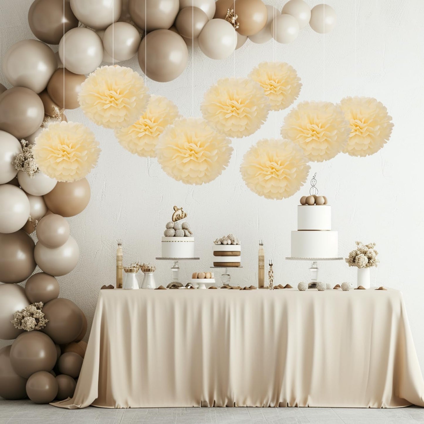 WEVEN Tissue Pom Poms Tissue Paper Flowers Tissue Fluff Balls Party Decorations 12-Inch Pack of 12 (Ivory)