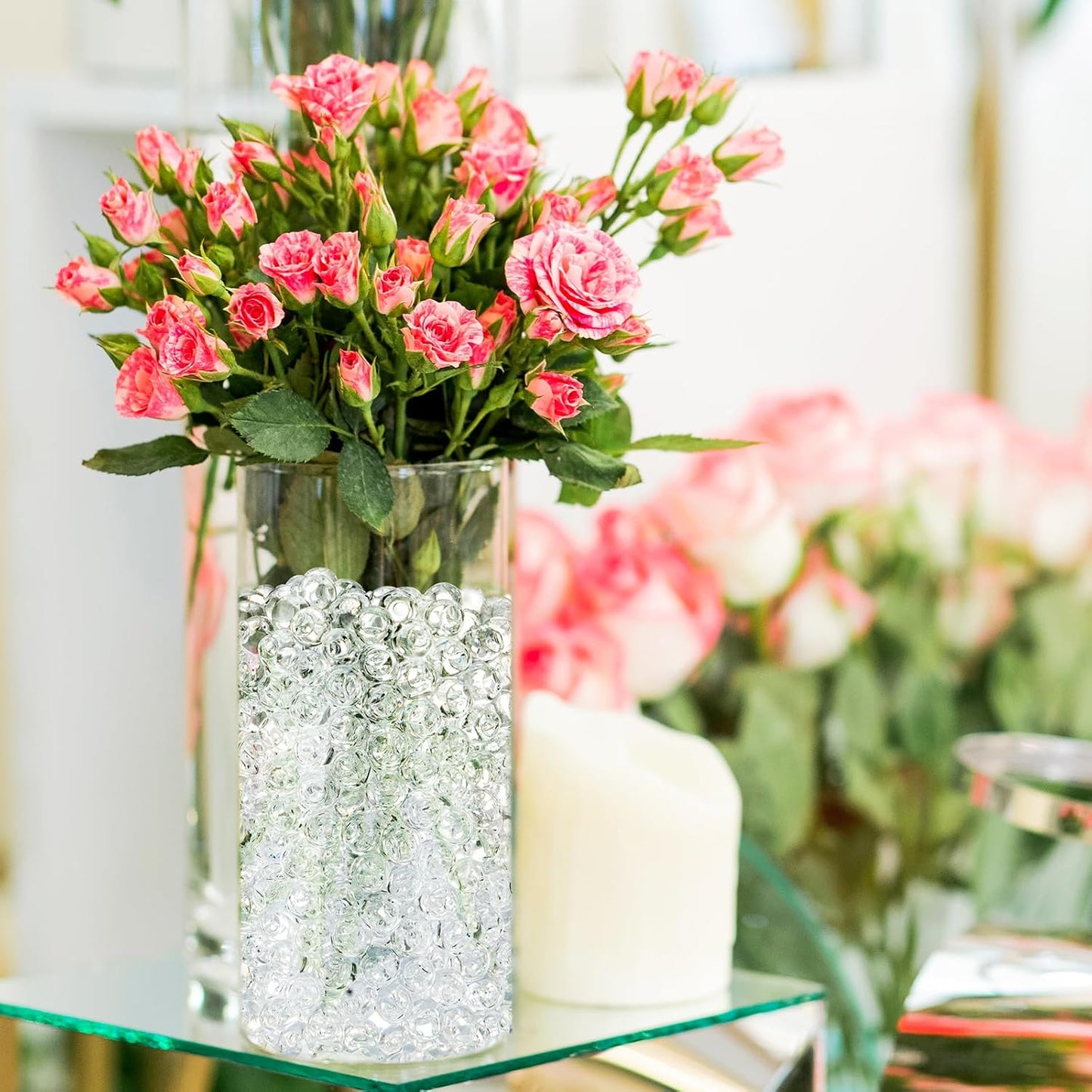 ZTML MS 200,000 Pieces Clear Water Gel Jelly Beads, Clear Water Beads, Vase Filler for centerpieces, Non Toxic Water Beads for Soilless Planting, Floral Arrangement, Vase Filler (Clear)