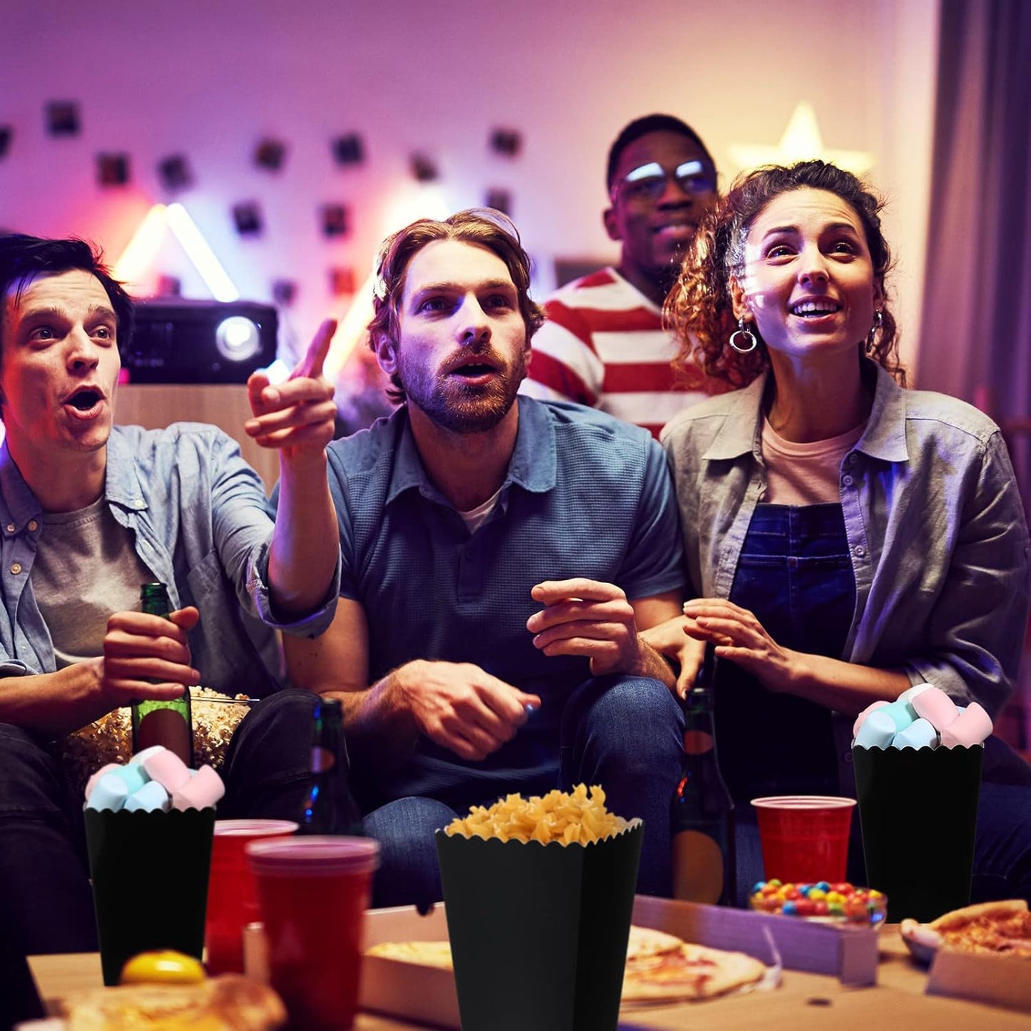 200 Pcs Popcorn Boxes Mini Paper Popcorn Box Cardboard Popcorn Container for Party Disposable Snack Candy Popcorn Bags Popcorn Holder for Birthday Wedding Decoration, 2.2 x 4.2 x 3 Inches (Black)