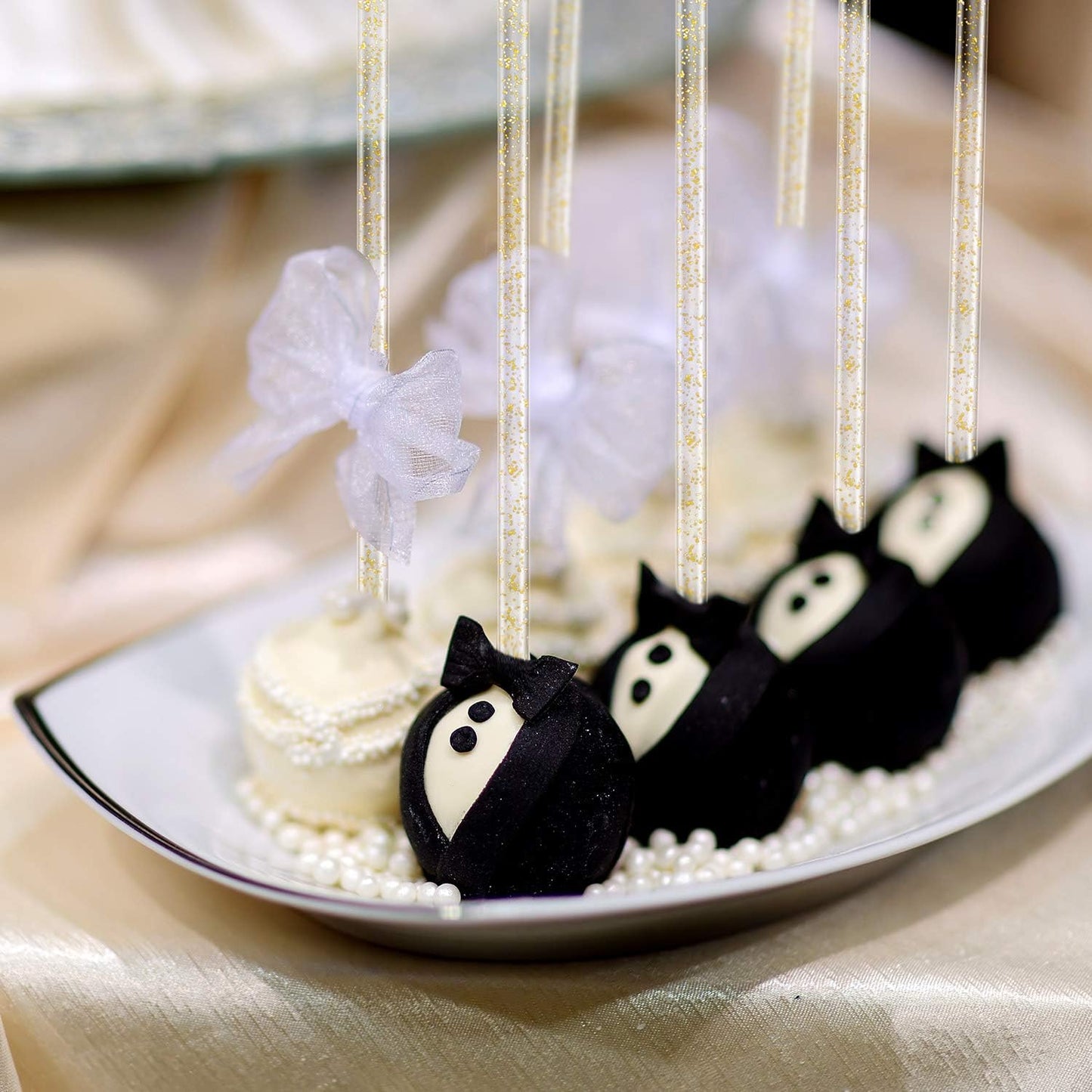 Honoson 100 Pieces Disposible Plastic Round Top Crystal Swizzle Sticks (Gold)