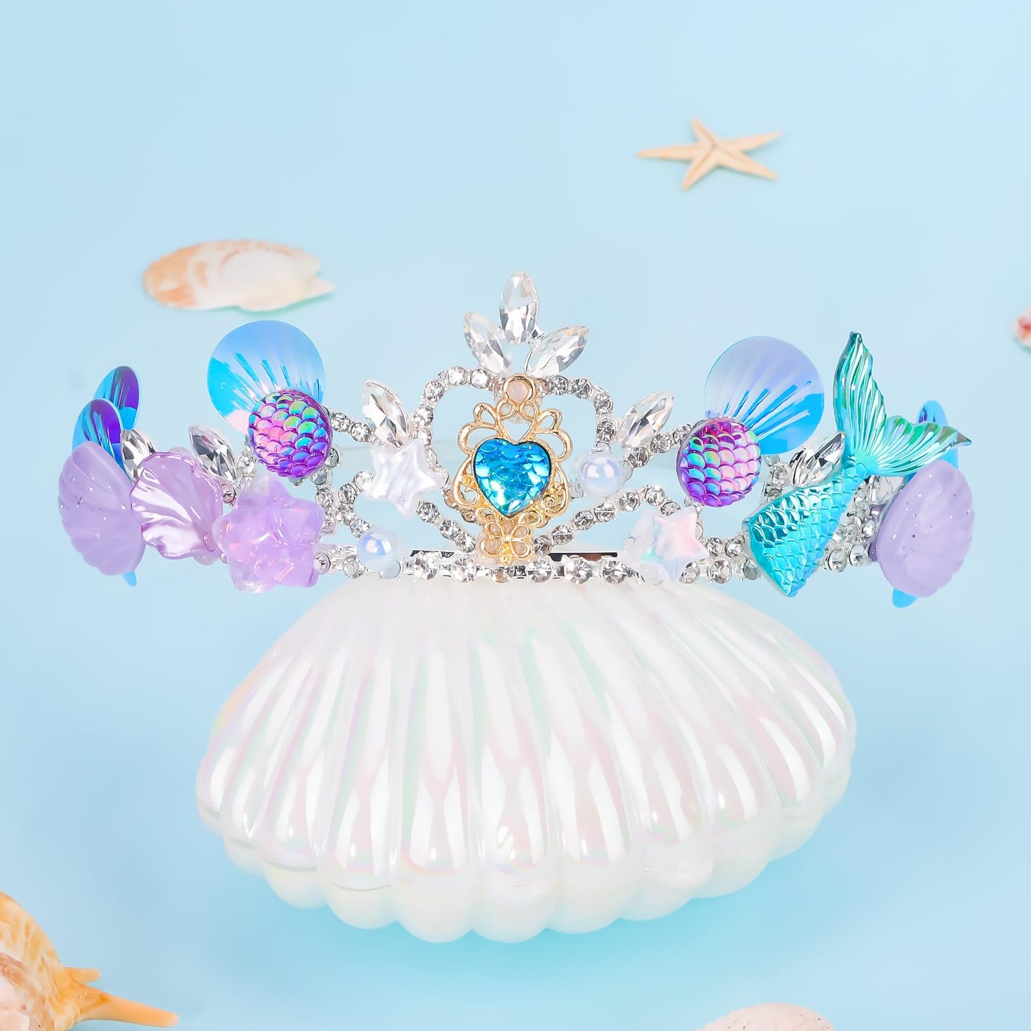 CIEHER Mermaid Crown Headband Seashell Crown for Little Mermaid Birthday Party Decorations, Mermaid