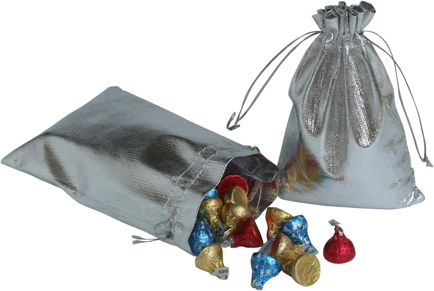 Drawstring Organza Jewelry Pouches (Silver, 3.54x4.72 Inch (Pack of 100))