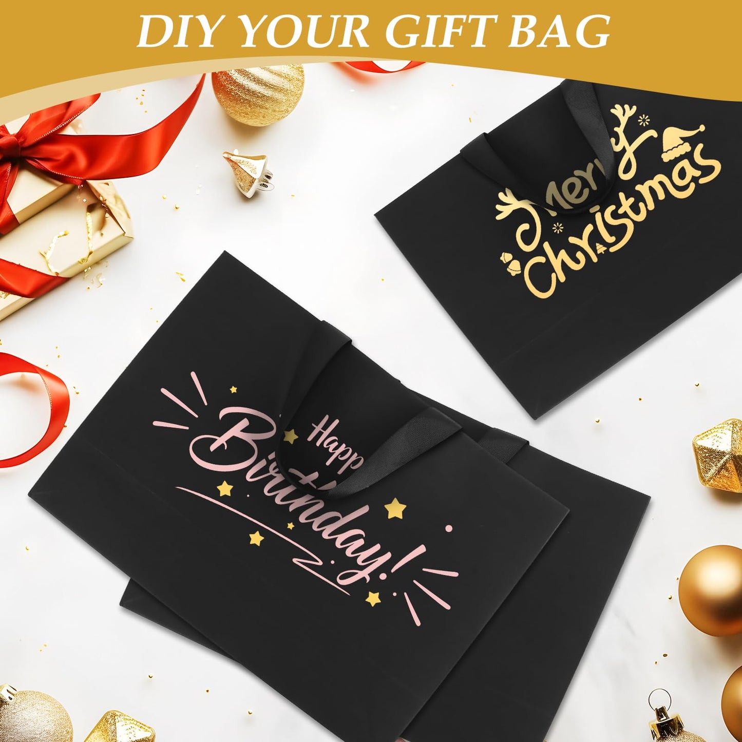 Epoesch Black Small Gift Bags with Handles and Tissue Paper, 4 Pack