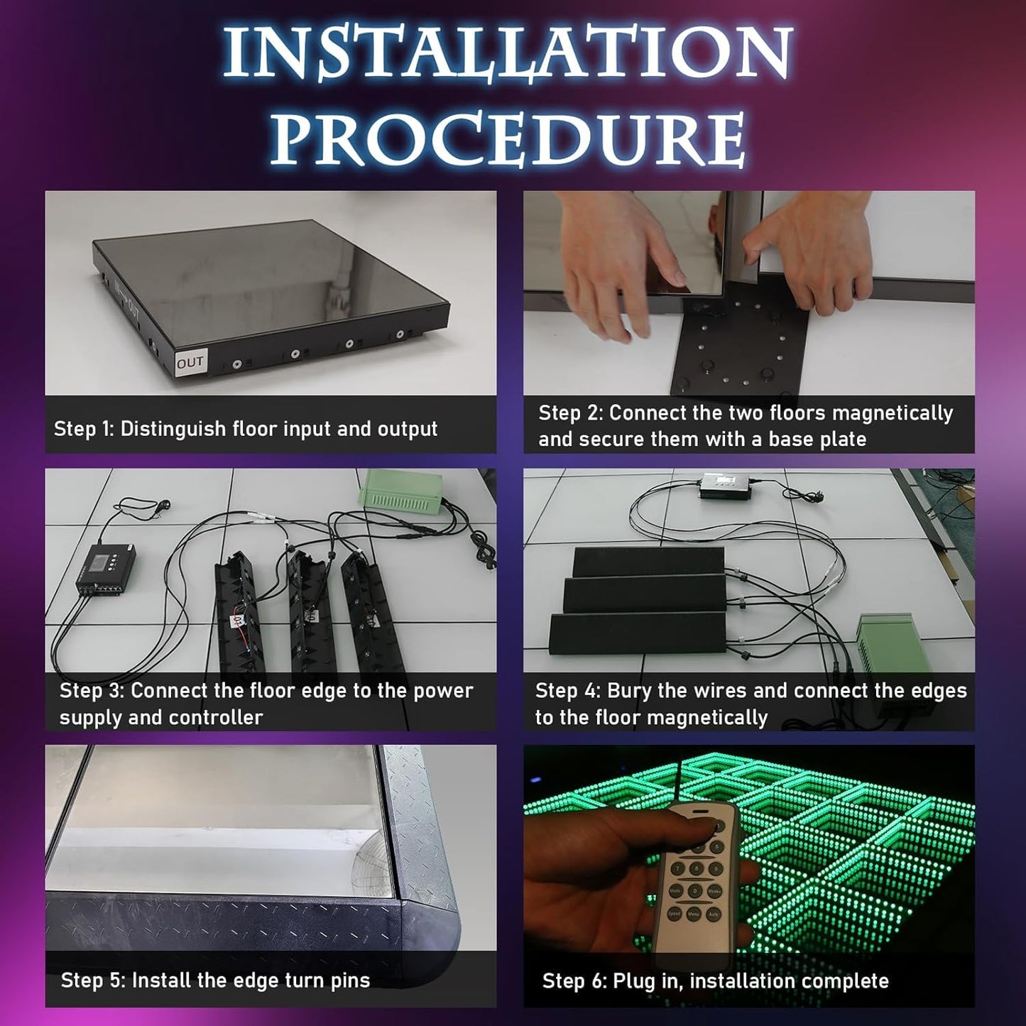 Dance Floor Stage Lights-Tempered Glass with Flight Case - RGB Color Changing Lights for Wedding, Party, Club - Non-Slip (3D-Magnetic, 20 * 20FT)