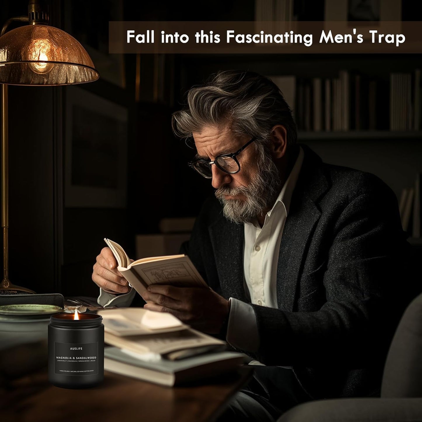 Magnolia & Sandalwood Candle | Masculine Candle - Candles for Men, Soy Candles for Home Scented, Manly Scented Decor for Home - Gifts for Men, 7oz Black Jar, Long Lasting