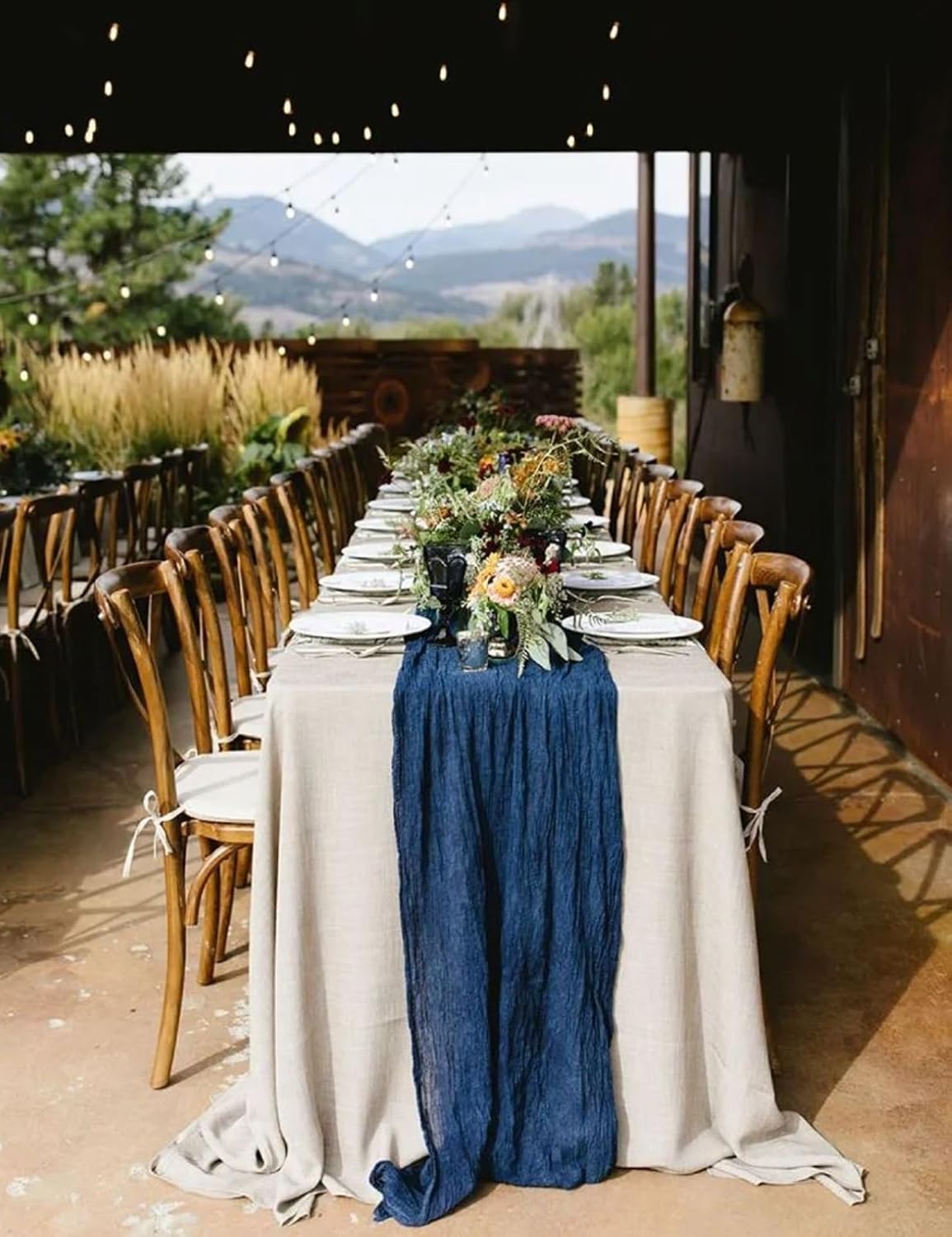 24 Pack Navy Blue Cheesecloth Table Runner 20 x 120 inch Gauze 10FT Semi Sheer Boho Fabric Cheese Cloth Table Runner for Wedding Party Birthday Baby Bridal Shower