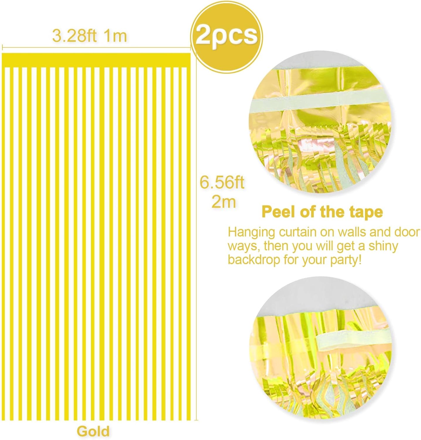 Metallic Gold Tinsel Foil Fringe Curtains Backdrop, 2 Pcs 3.28 ft x 6.56 ft Streamers for Birthday Wedding Engagement Bachelorette Party Photo Booth Bridal Shower Baby Shower Gold Decorations Supplies