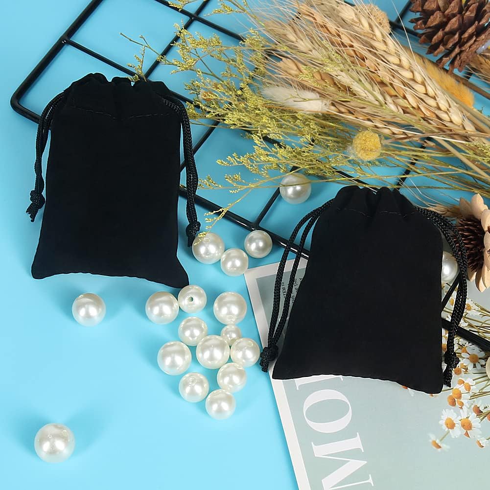 Shintop 50pcs Little velvet Jewelry bags, 3x4inch Black Drawstring Gift pouches Coin Purse for Dice Small Business Party Favor