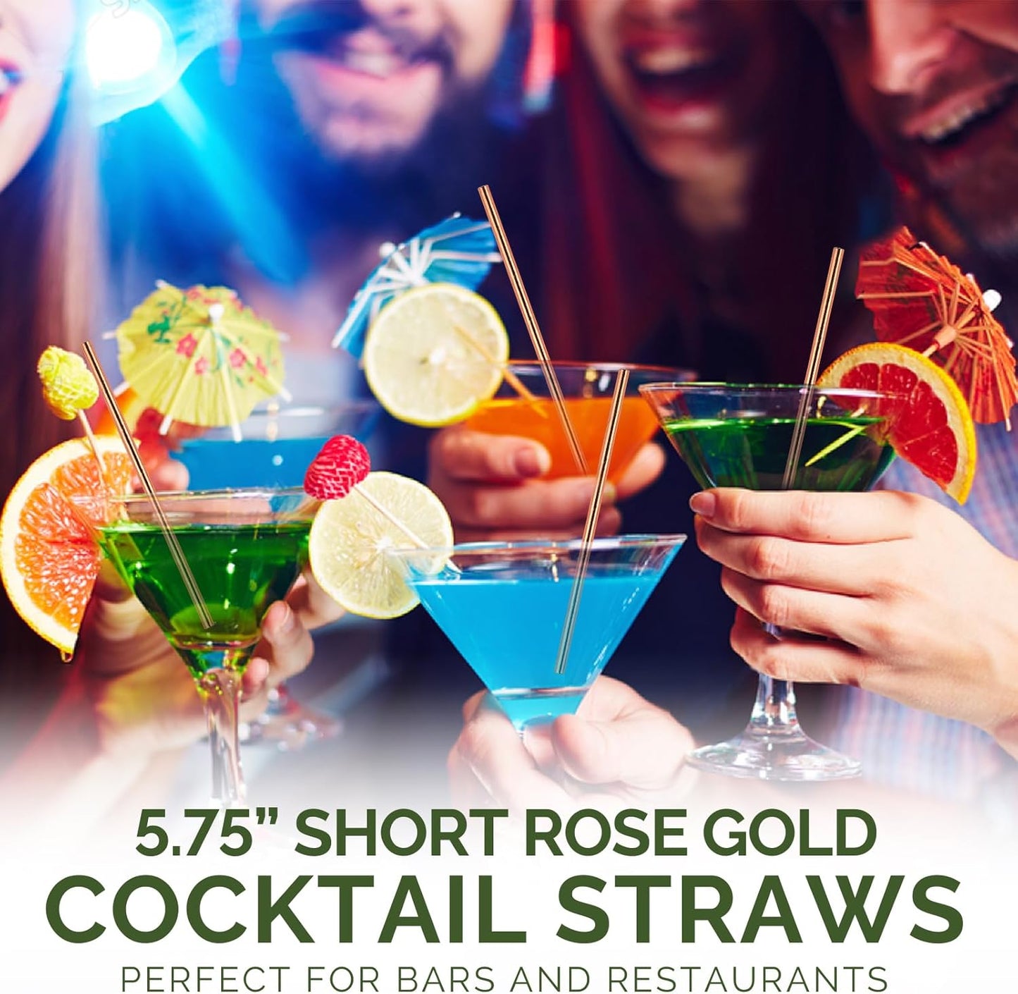 Rose Gold Paper Cocktail Straws, 5.75 inch, 500 counts, Disposable Short Small Drinking Straws for 8oz 10oz Cups