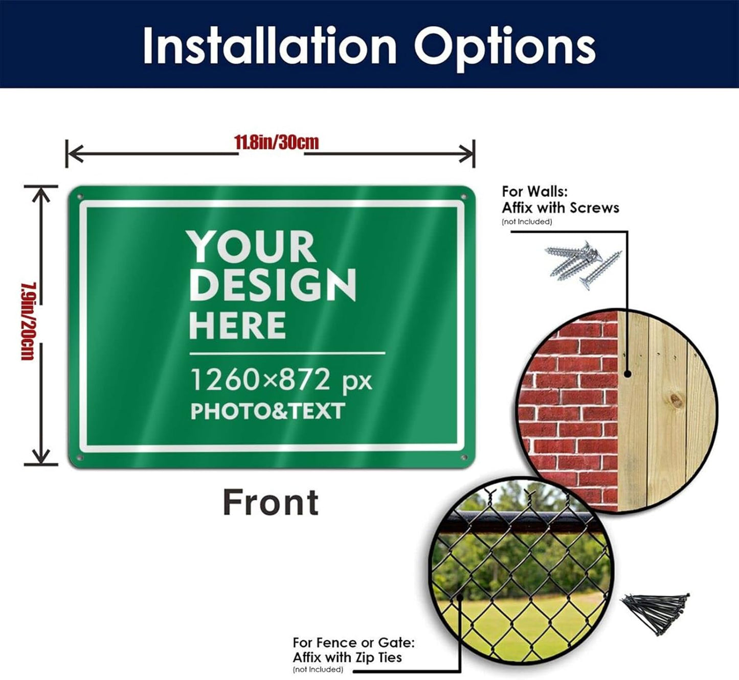 Custom Signs Outdoor Metal Sign - 12 x 8 Customized Personalized Aluminum for Office, Home, Business, Decor, Road Signs, Rust-Proof (White Text Box)