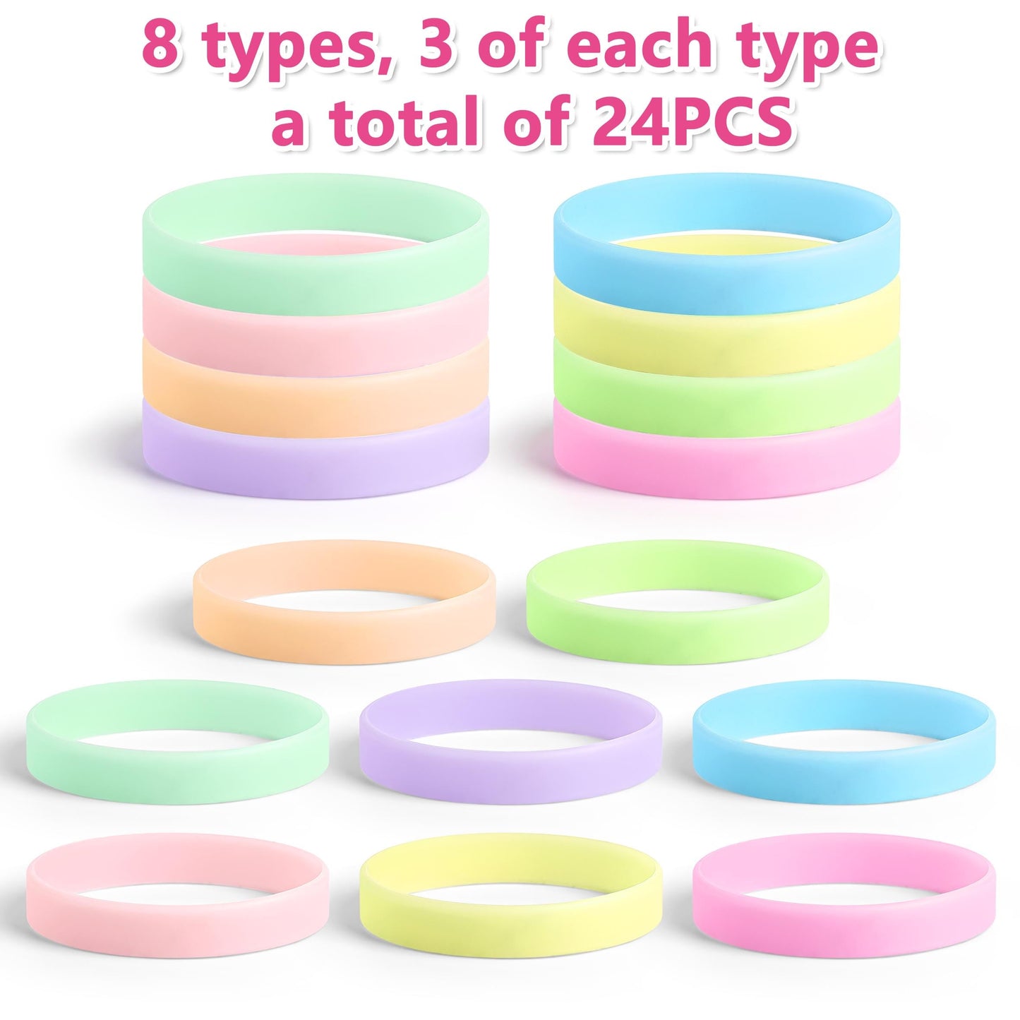 Lesnala 24Pcs Glow in the Dark Silicone Bracelets 8 Colors for Party Events