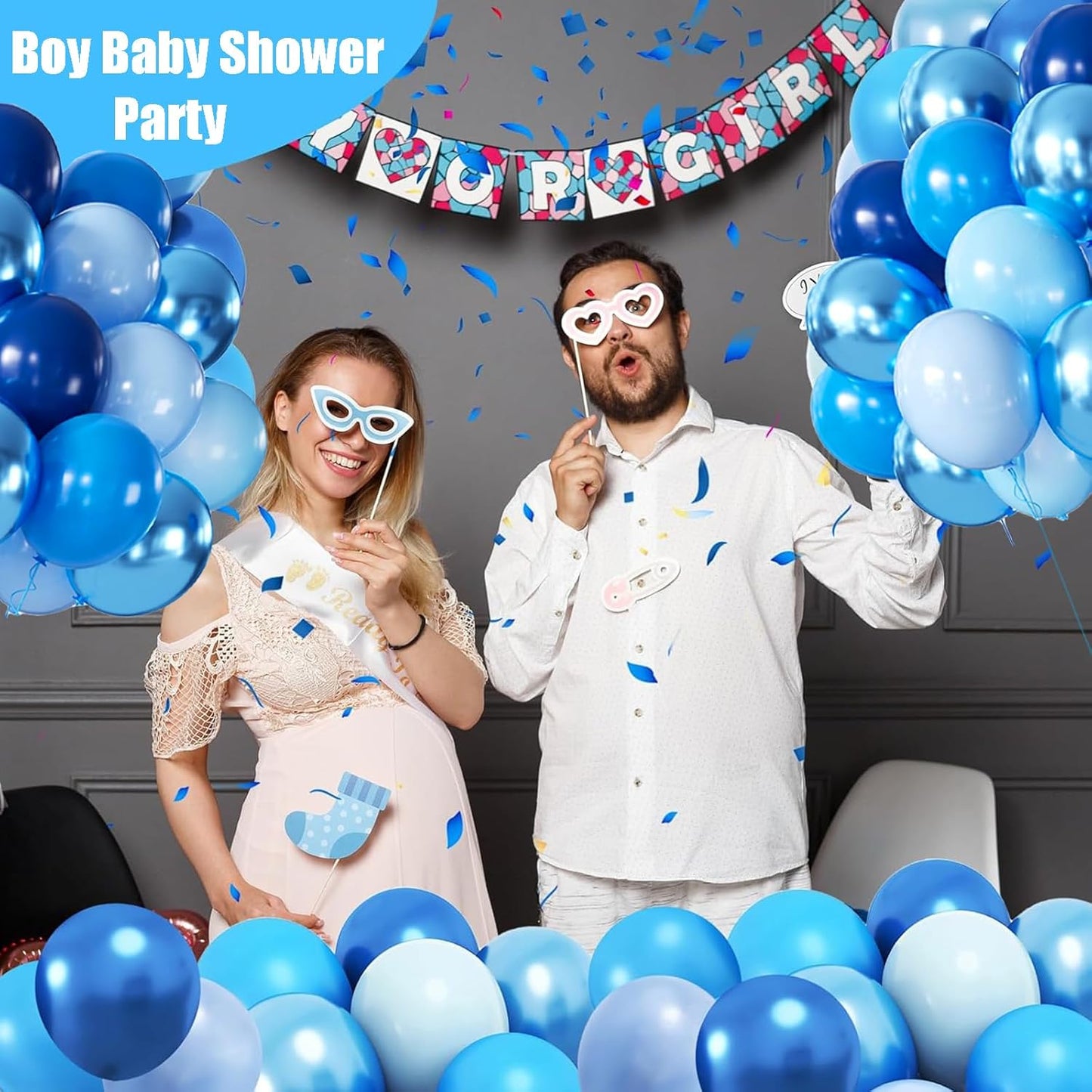 Blue Balloon and Metallic Blue Balloons Garland Arch Kit,160PCS Navy Pastel Pearl Blue Balloons with Heart Foil Balloon for Birthday Baby Shower Party Anniversary Decoration