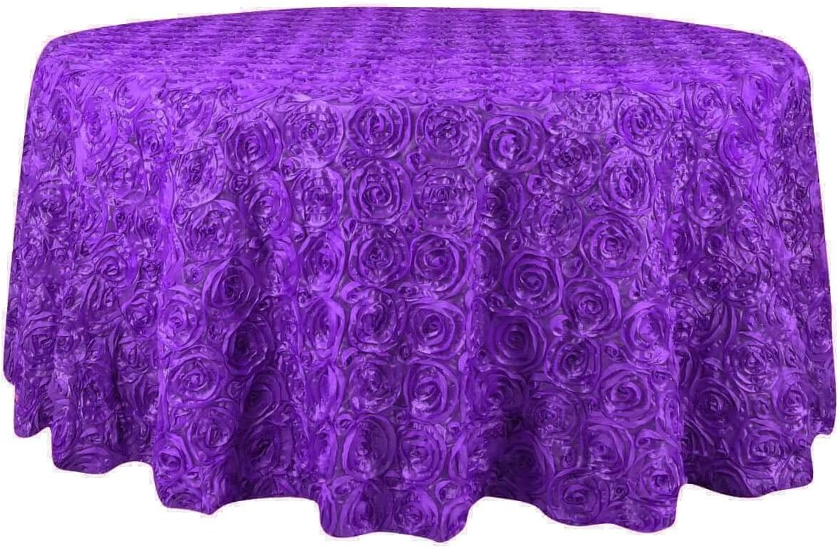 Efavormart 120" Wholesale Round Table Cover Purple Grandiose Rosette 3D Satin Tablecloth for Wedding Party Event Decoration